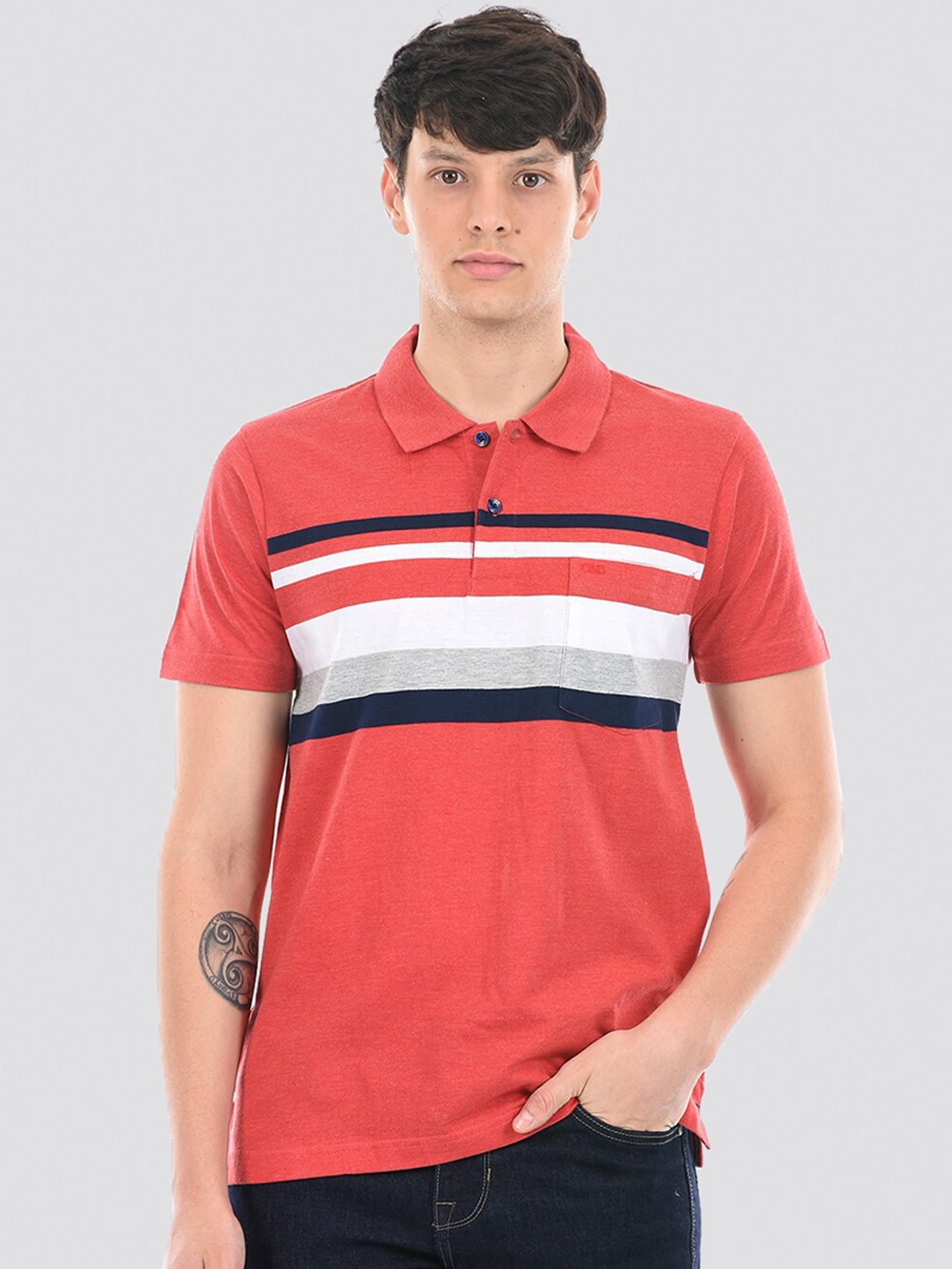 

Cloak & Decker by Monte Carlo Striped Polo Collar Cotton Casual T-shirt, Red