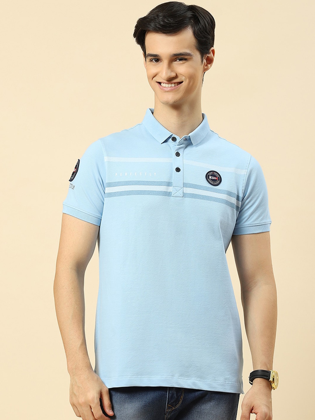 

Cloak & Decker by Monte Carlo Striped Polo Collar Cotton T-shirt, Blue