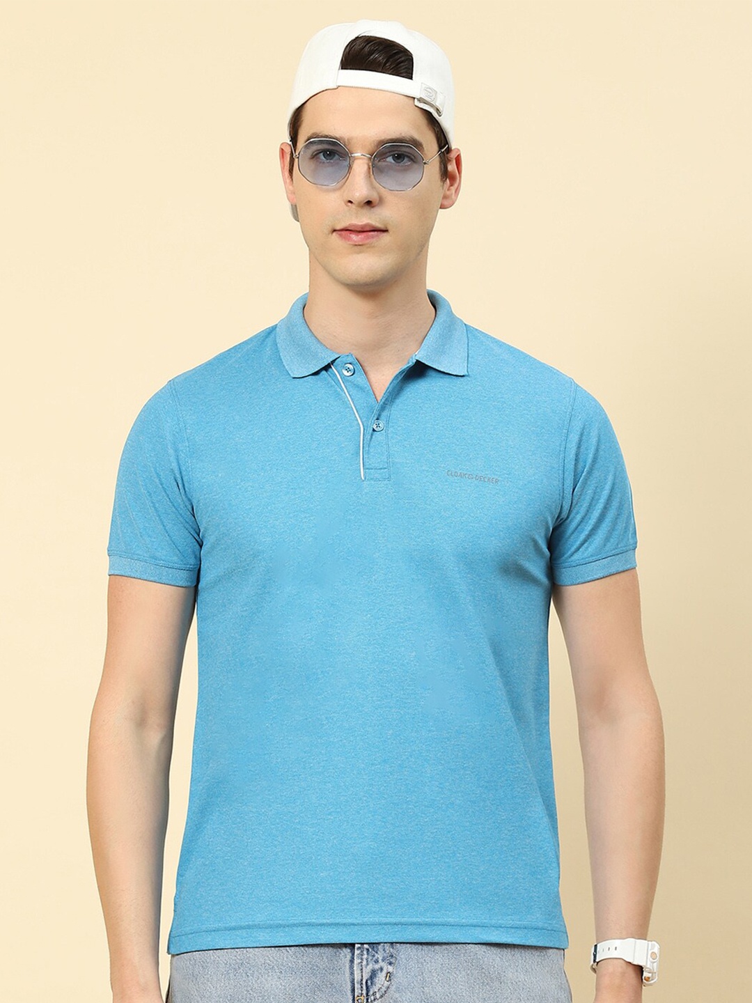 

Cloak & Decker by Monte Carlo Polo Collar Cotton T-shirt, Blue