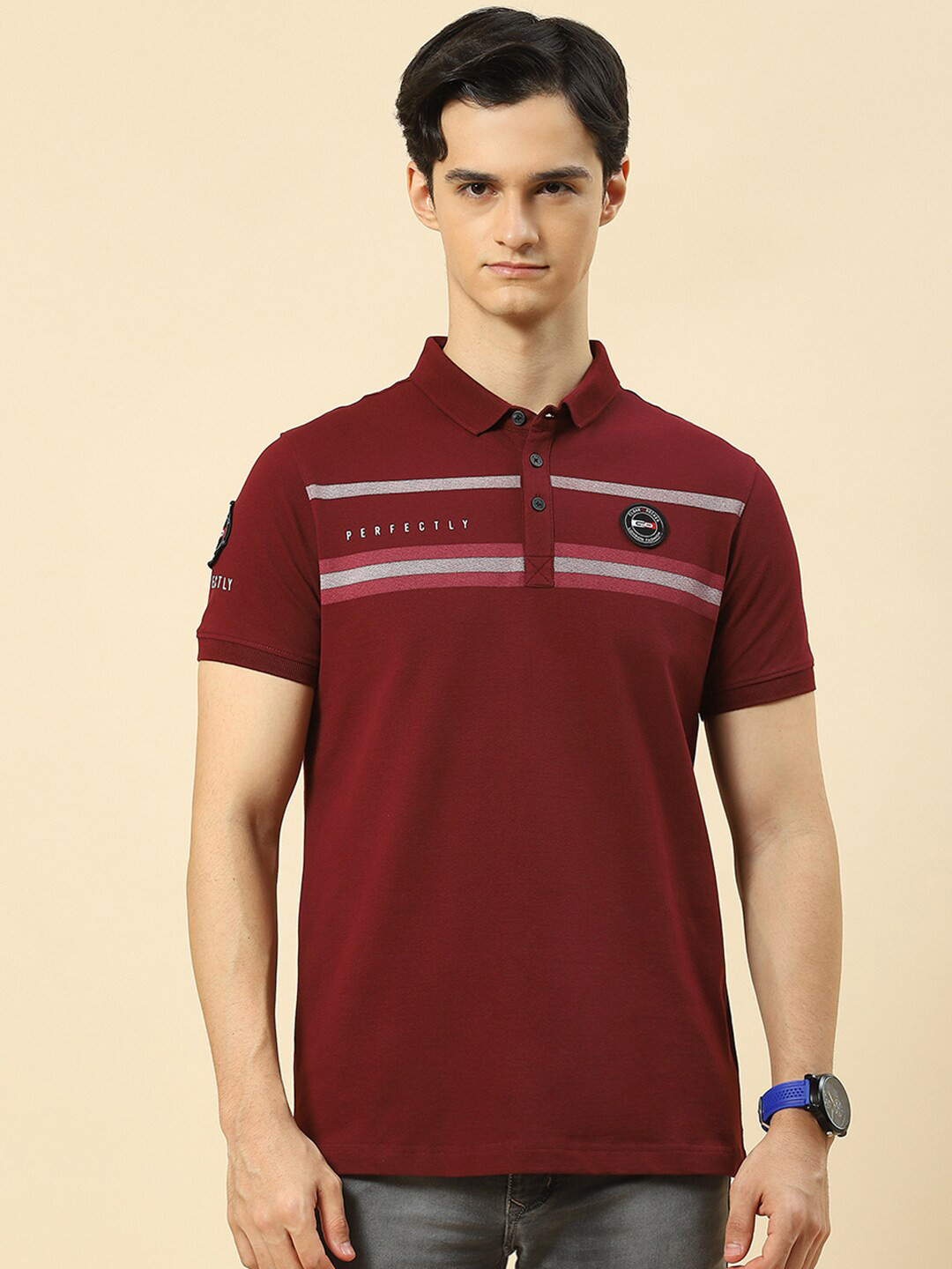 

Cloak & Decker by Monte Carlo Striped Polo Collar Cotton T-shirt, Maroon