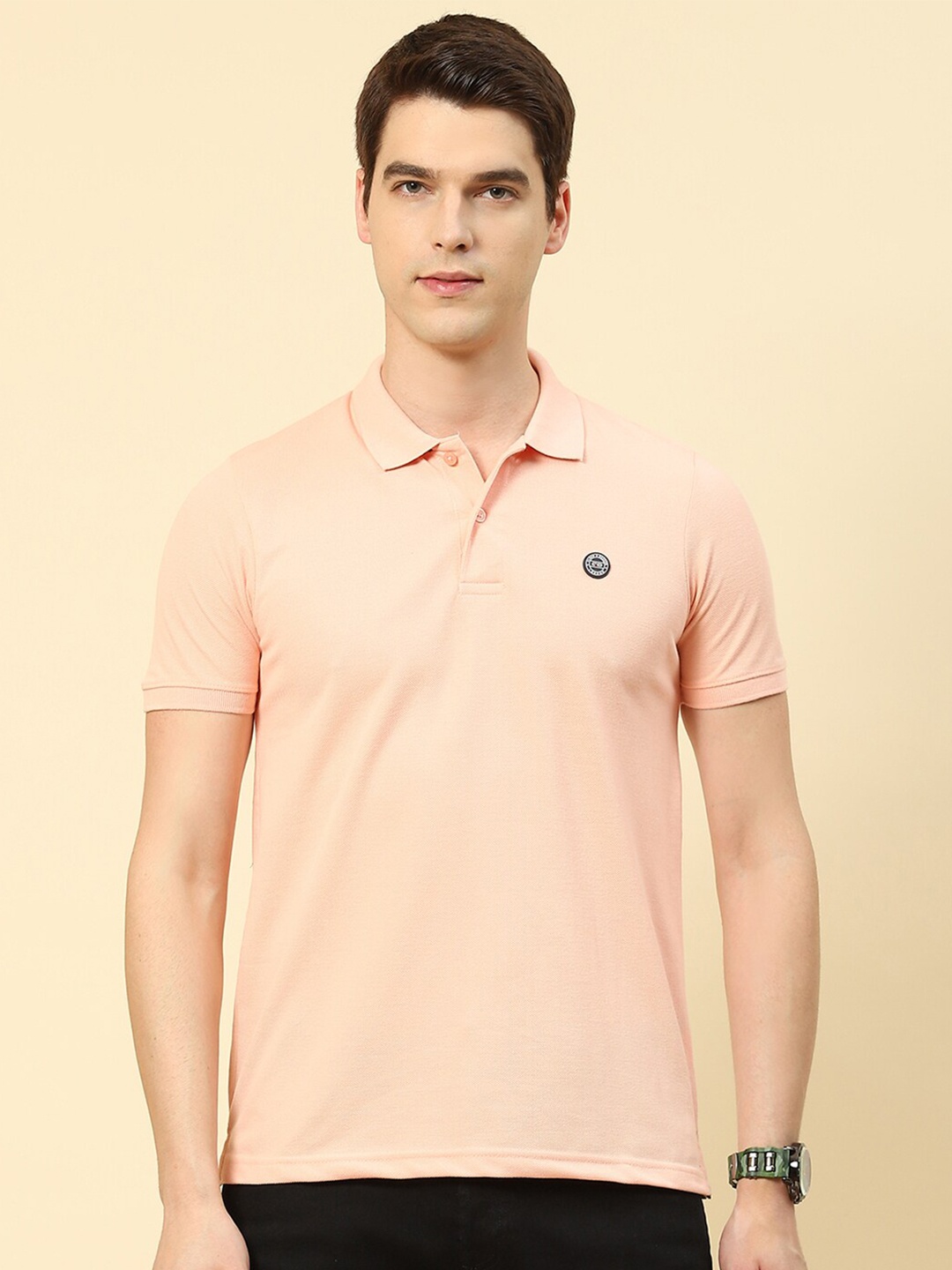 

Cloak & Decker by Monte Carlo Polo Collar Cotton T-shirt, Peach