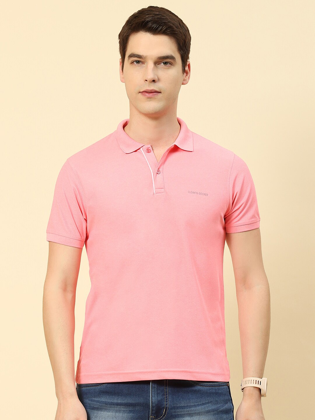 

Cloak & Decker by Monte Carlo Polo Collar Cotton T-shirt, Pink