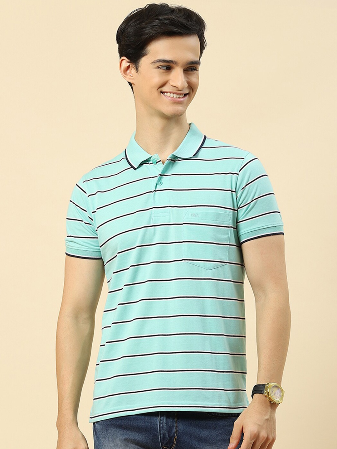 

Cloak & Decker by Monte Carlo Striped Polo Collar Cotton T-shirt, Blue