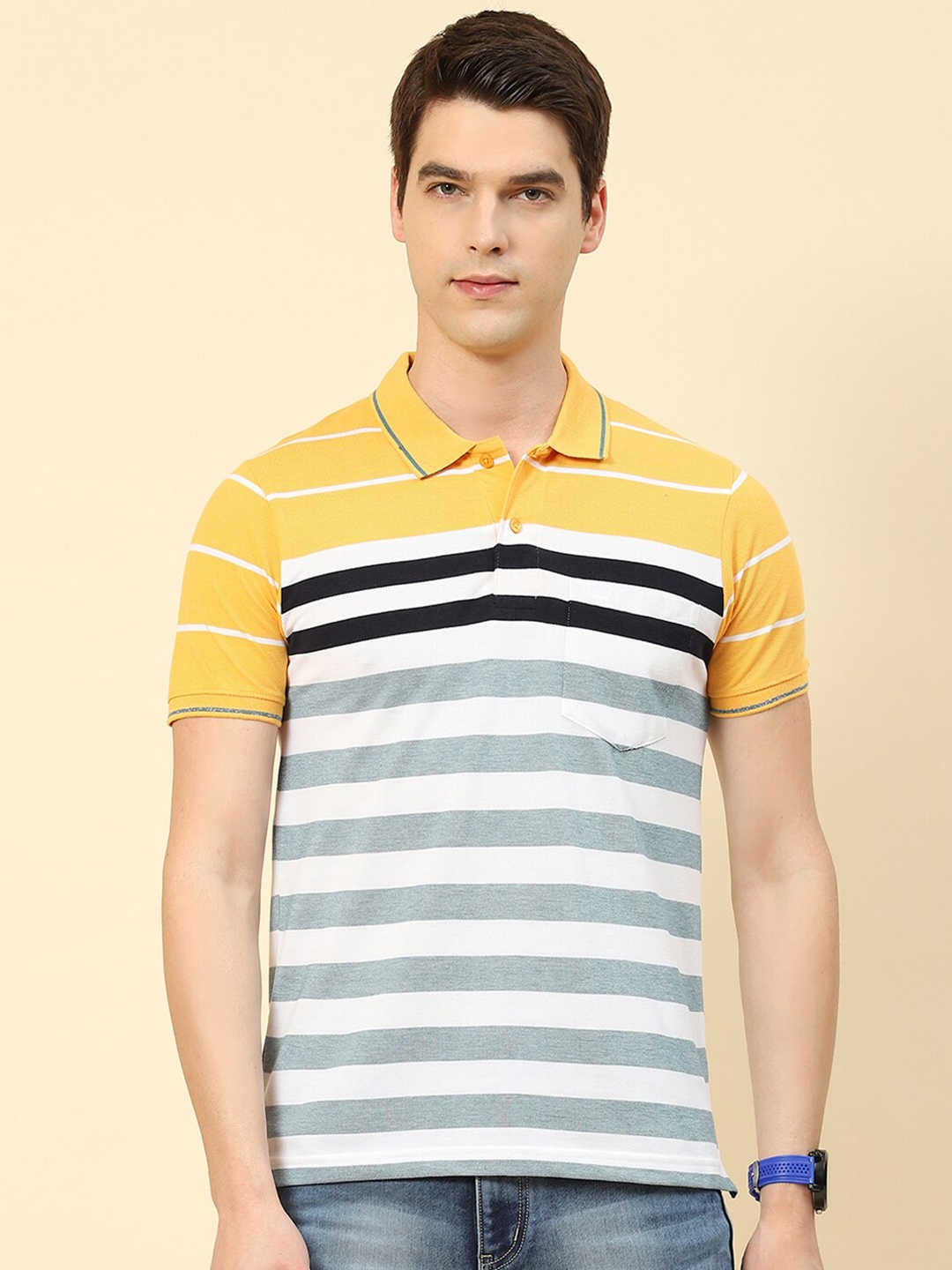 

Cloak & Decker by Monte Carlo Striped Polo Collar Cotton T-shirt, Yellow