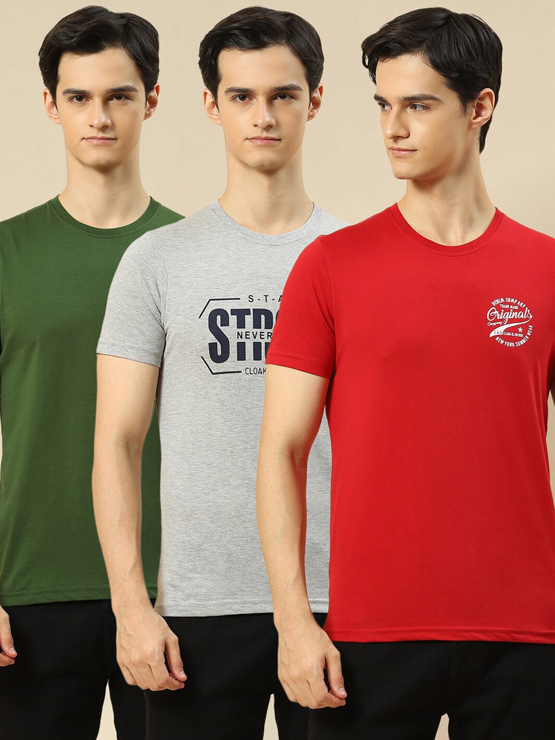 

Cloak & Decker by Monte Carlo Pack Of 3 Printed Cotton T-shirts, Grey