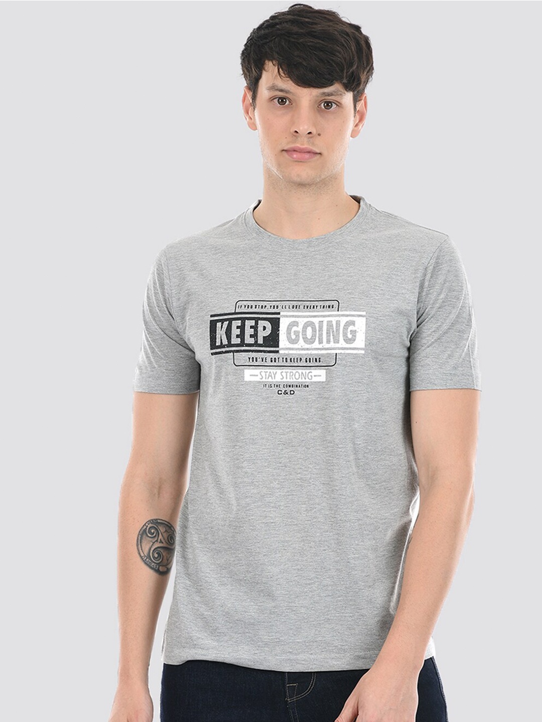 

Cloak & Decker by Monte Carlo Typography Printed Cotton Casual T-shirt, Grey