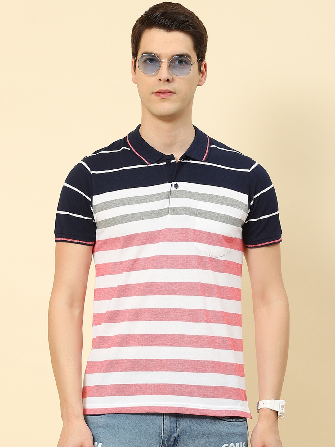 

Cloak & Decker by Monte Carlo Striped Polo Collar Cotton T-shirt, Pink