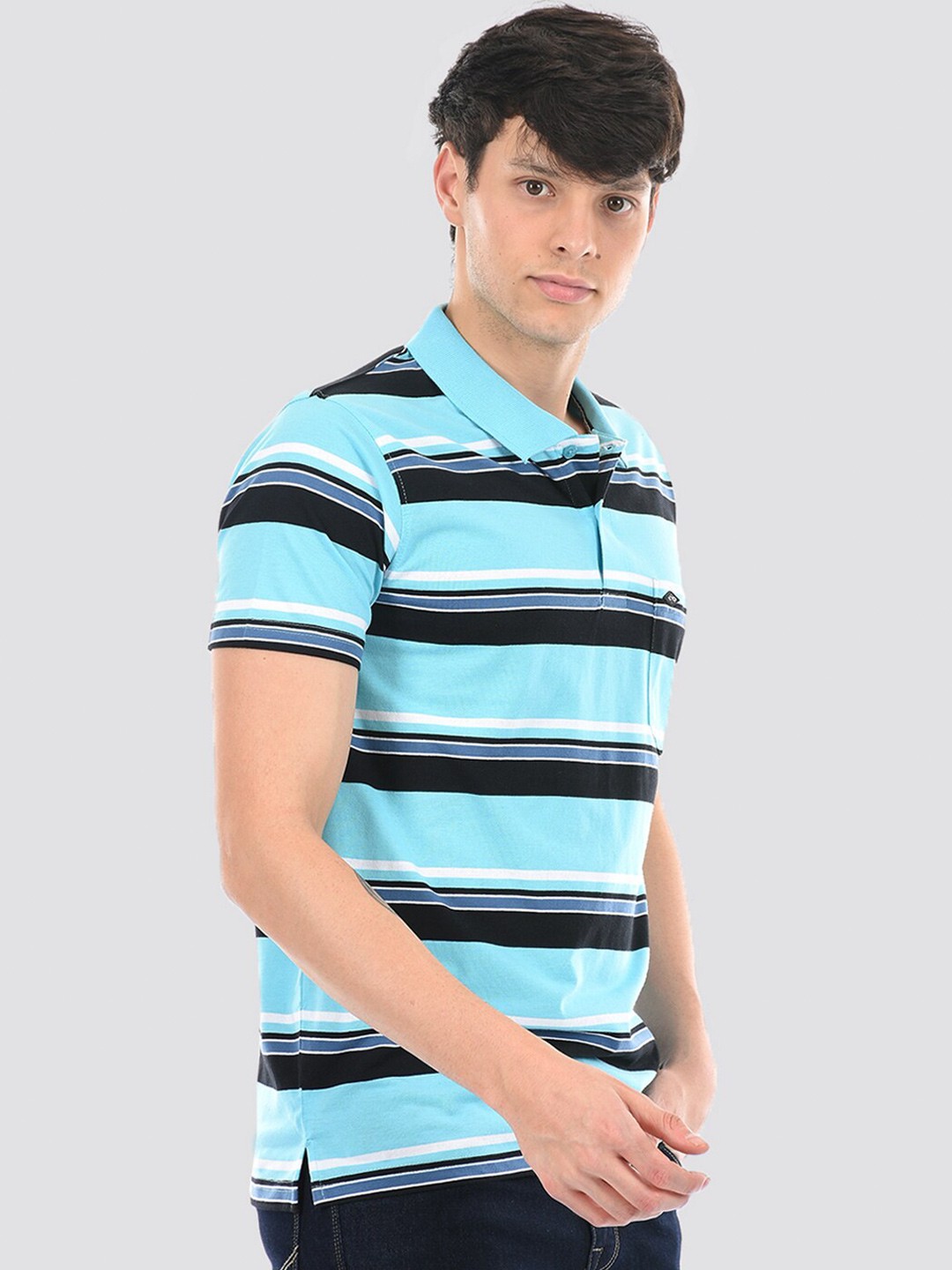 

Cloak & Decker by Monte Carlo Striped Polo Collar Cotton Knitted T-shirt, Blue