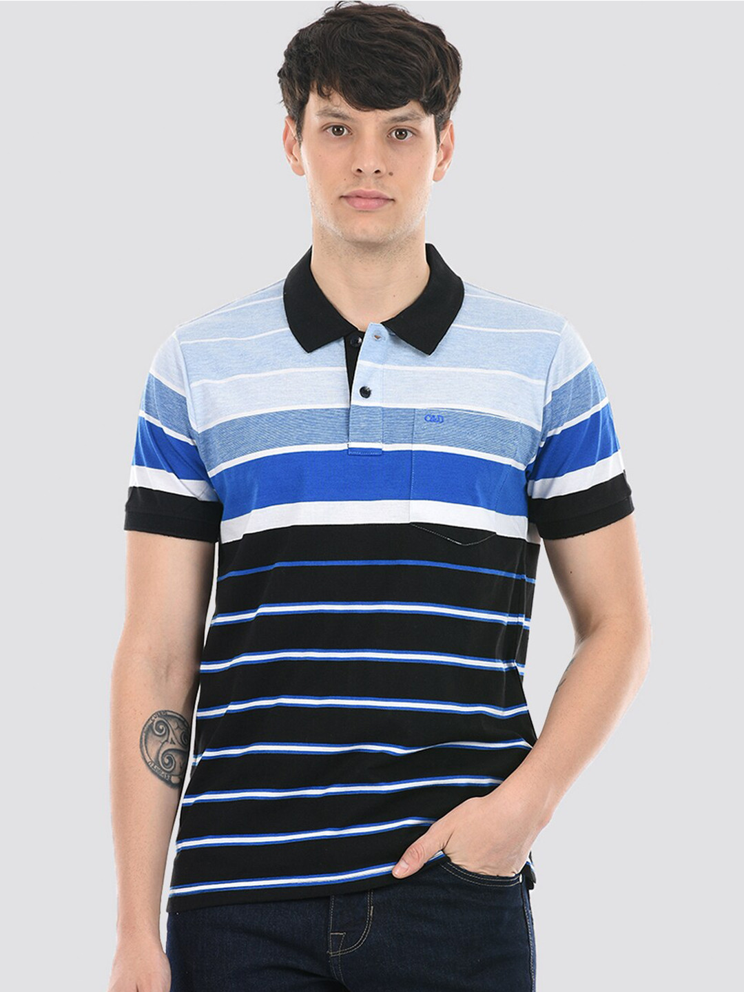 

Cloak & Decker by Monte Carlo Striped Polo Collar Cotton T-shirt, Black