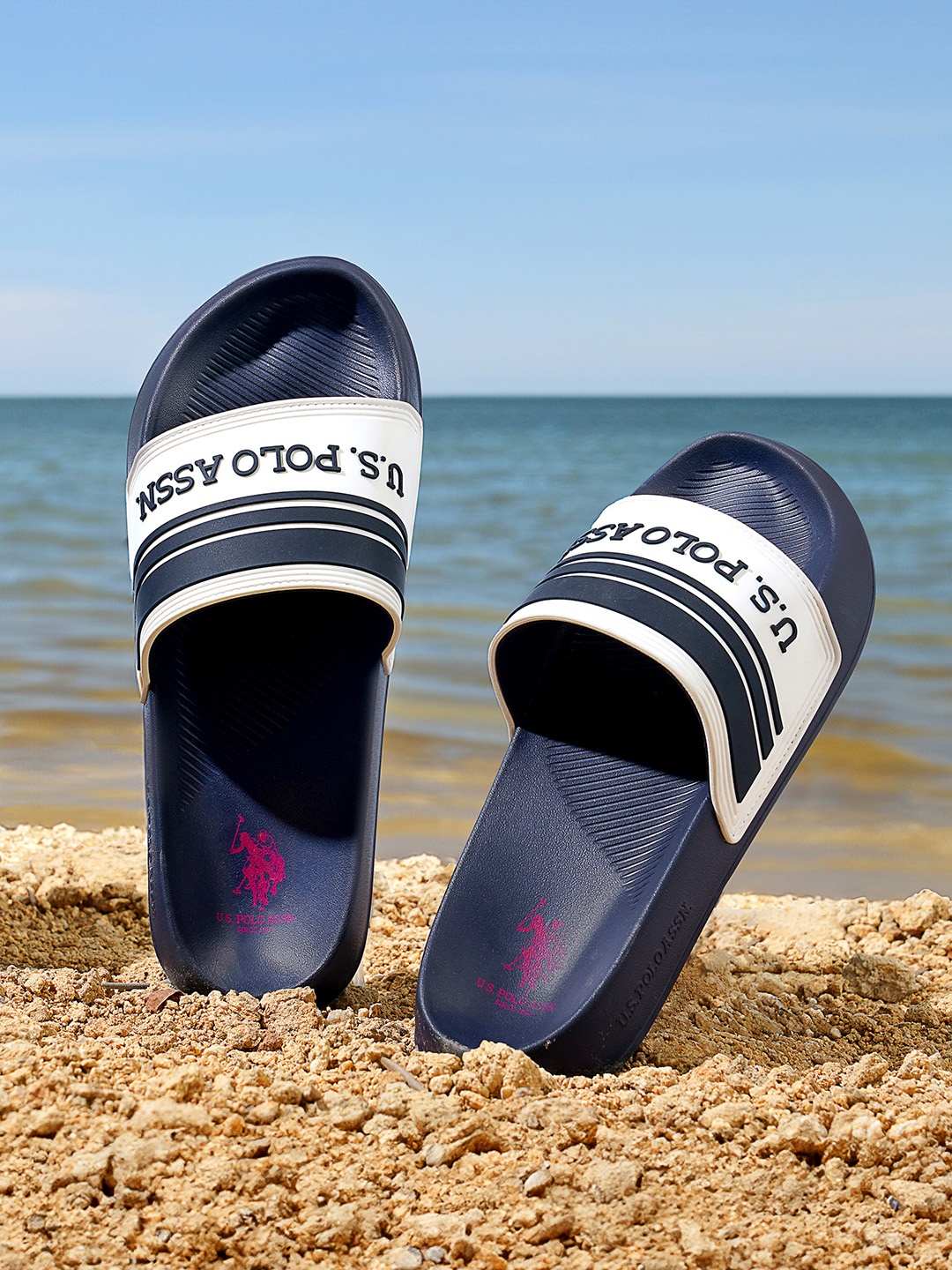 

U.S. Polo Assn. Men Brand Logo Printed Sliders, Navy blue