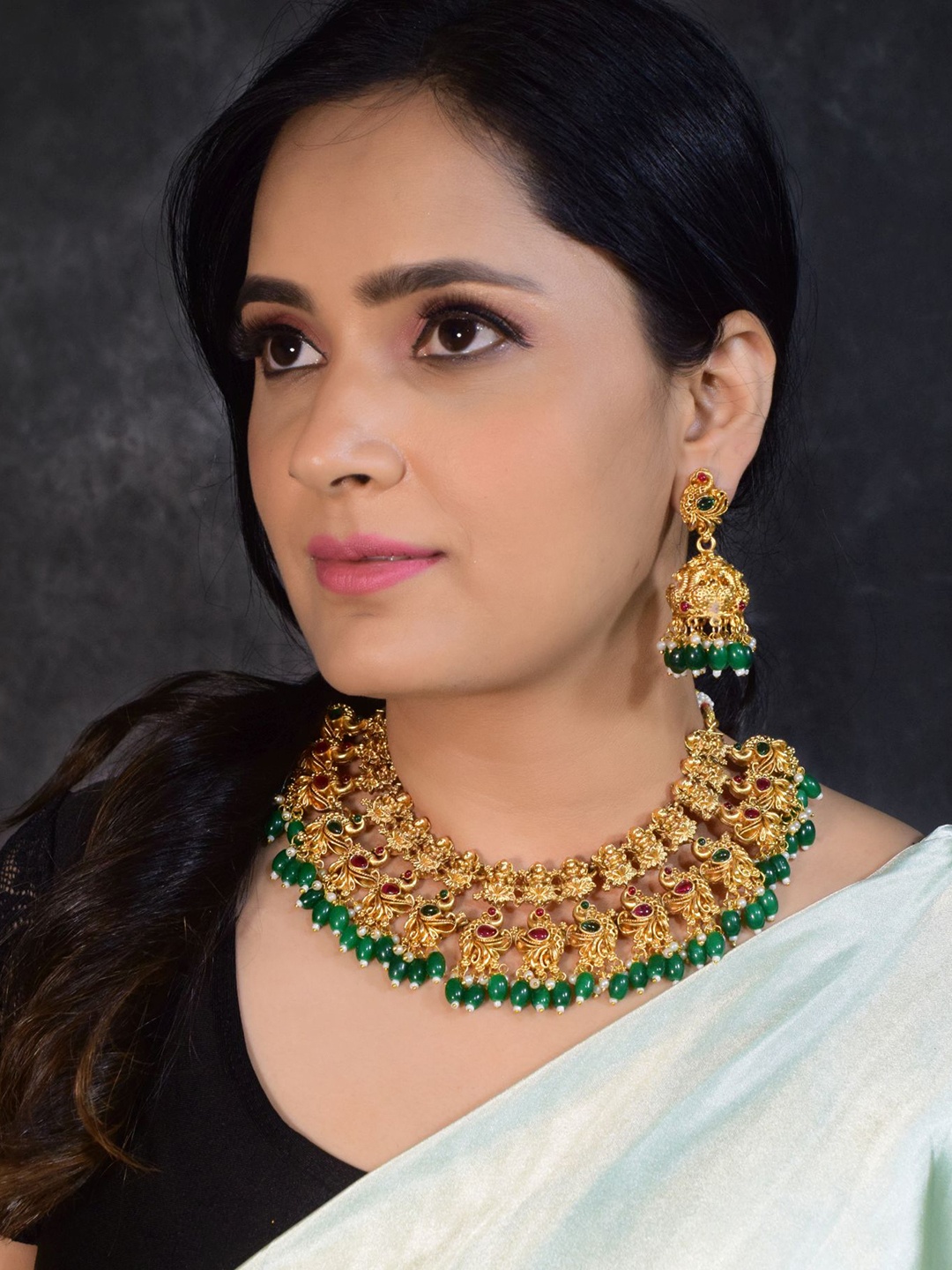 

GRIIHAM Gold-Plated CZ-Studded & Beaded Necklace & Earrings