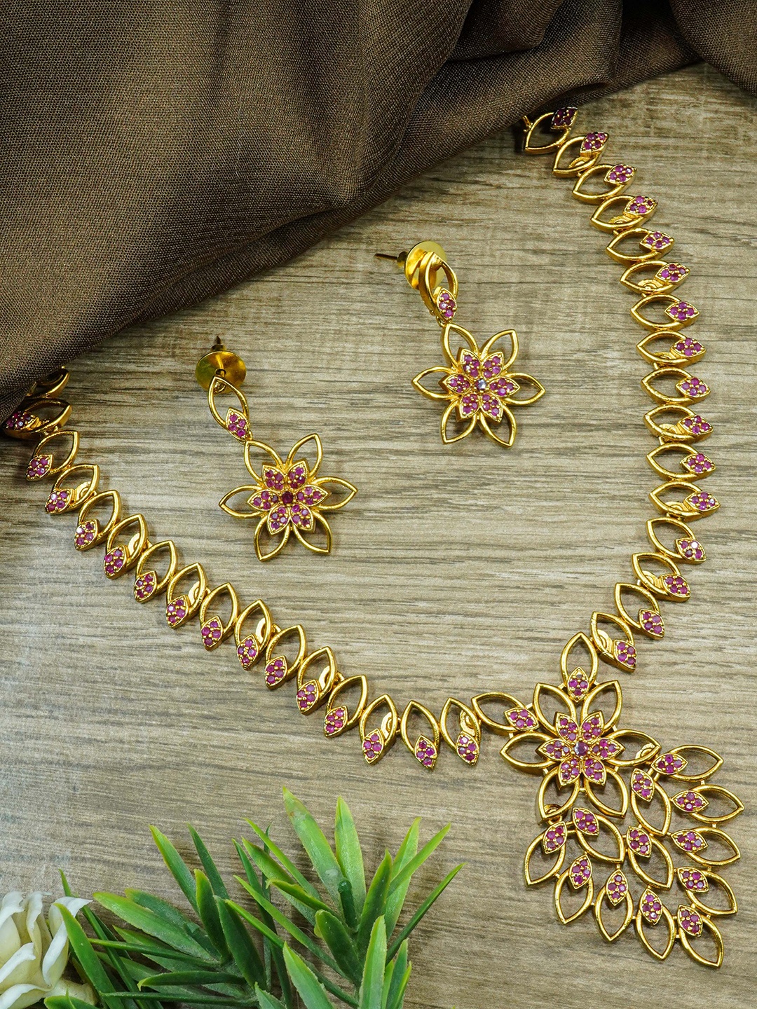 

GRIIHAM 23.5KT Gold-Plated CZ-Studded Necklace & Earrings
