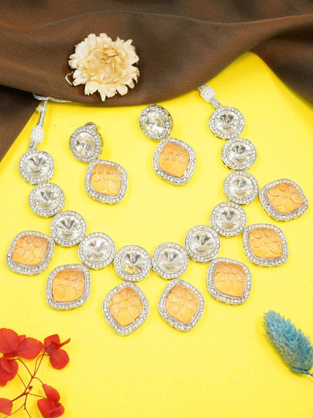 

GRIIHAM Gold-Plated CZ-Studded Necklace & Earrings