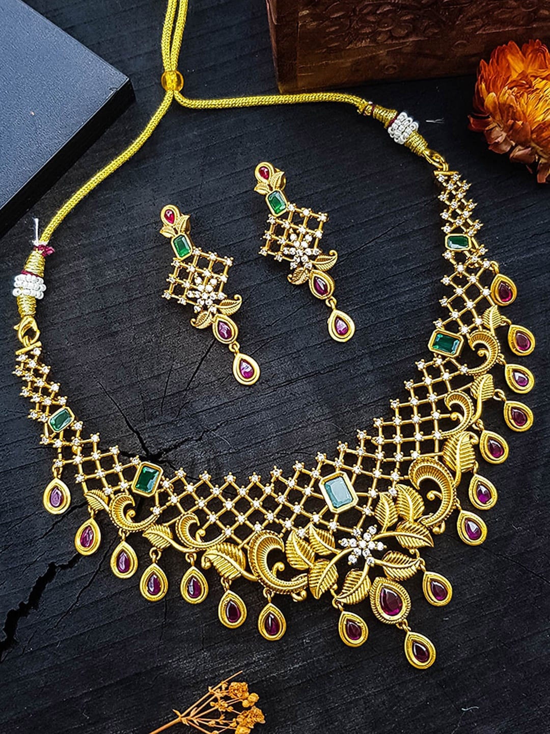 

GRIIHAM Gold-Plated CZ-Studded Necklace & Earrings