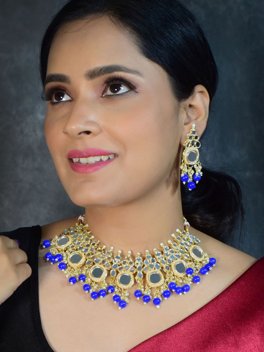 

GRIIHAM Gold-Plated Kundan-Studded & Beaded Necklace & Earrings