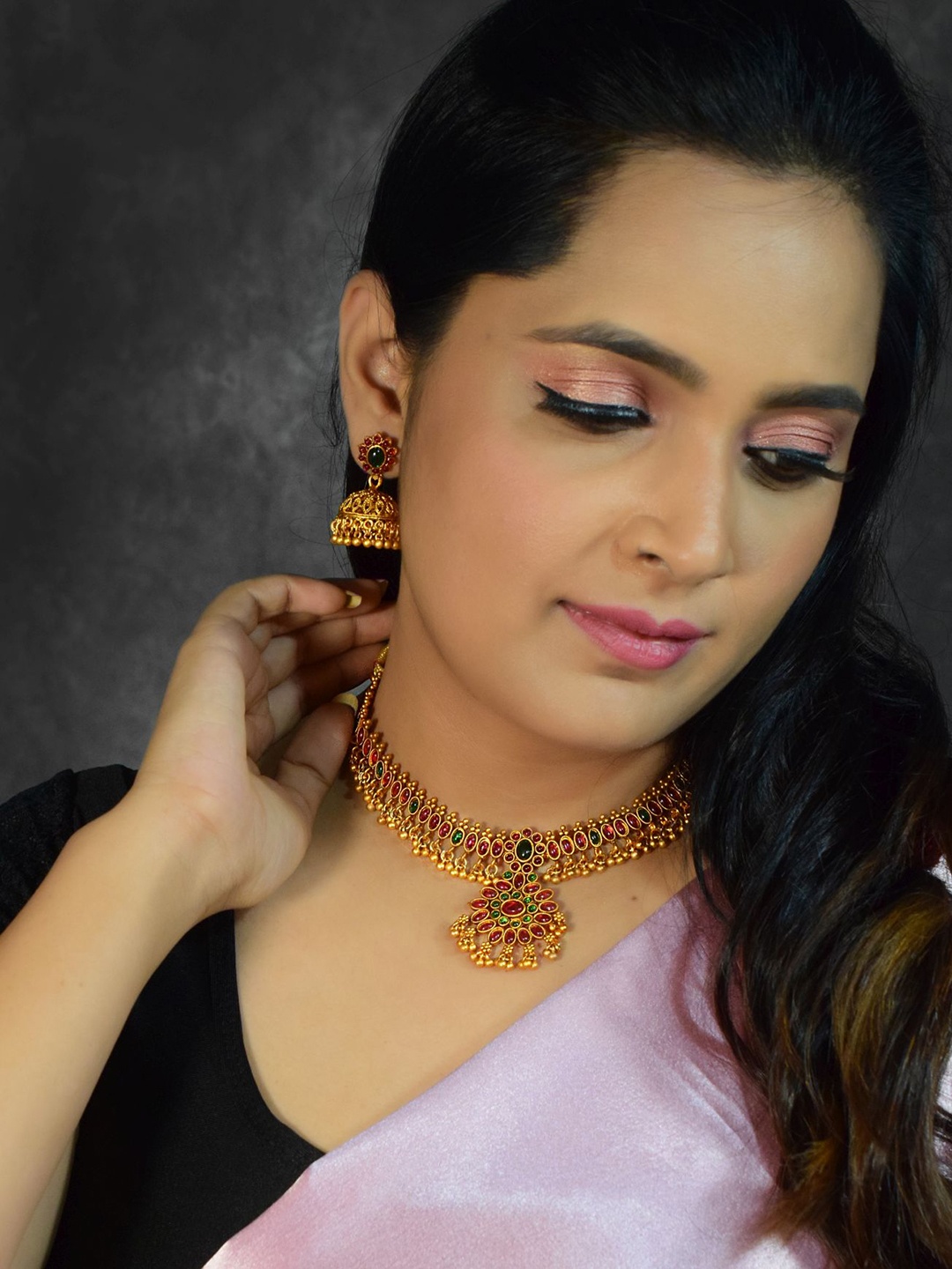 

GRIIHAM Gold-Plated CZ-Studded & Beaded Necklace & Earrings
