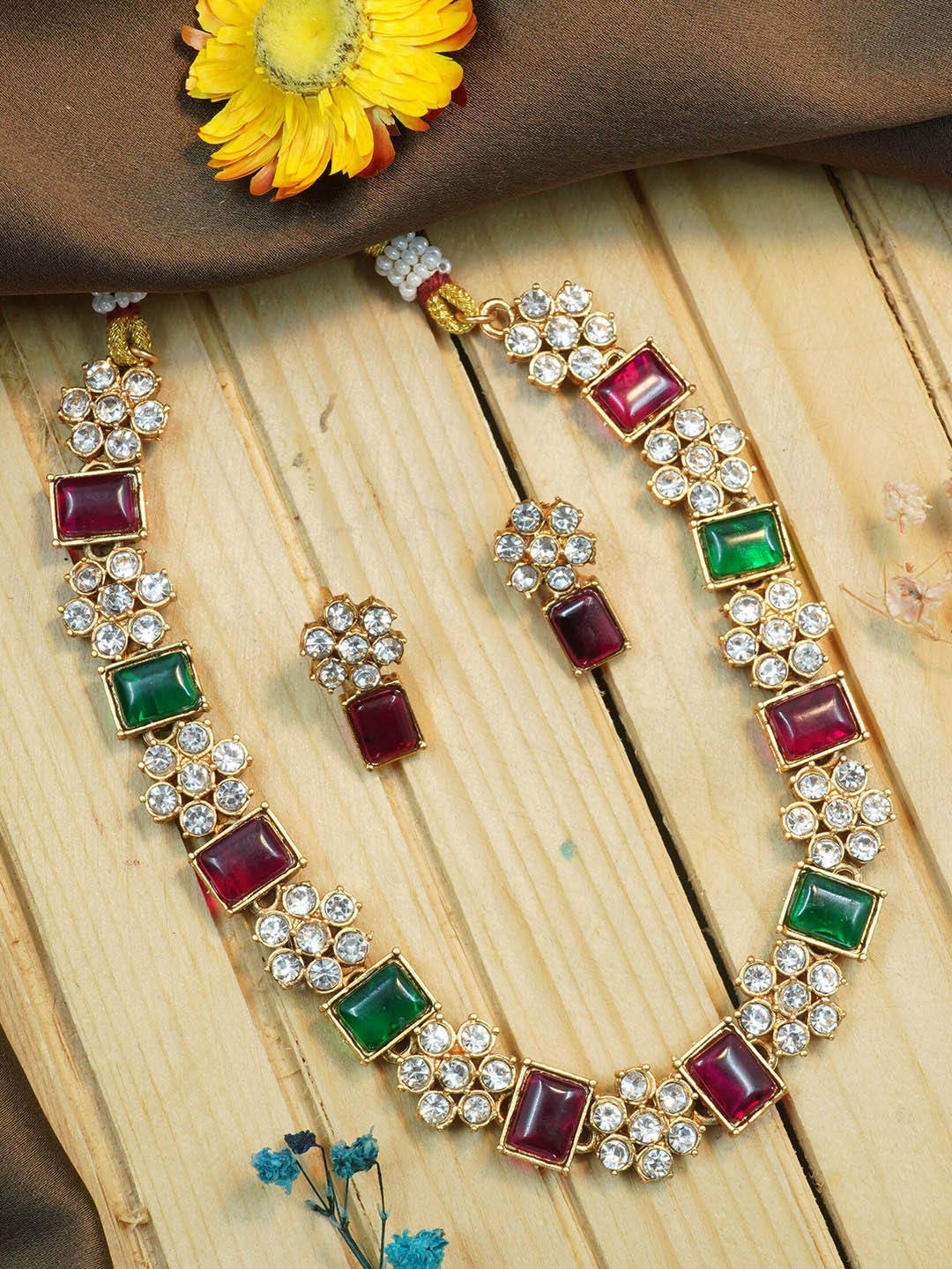 

GRIIHAM Gold-Plated Stone-Studded Necklace & Earrings