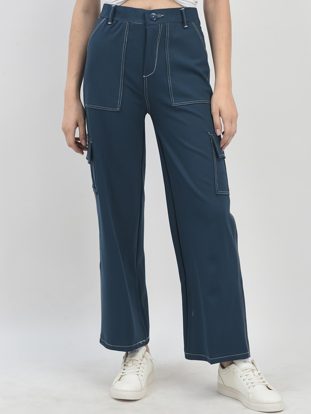 

FNOCKS Women Cargos with Contrast Thread, Blue