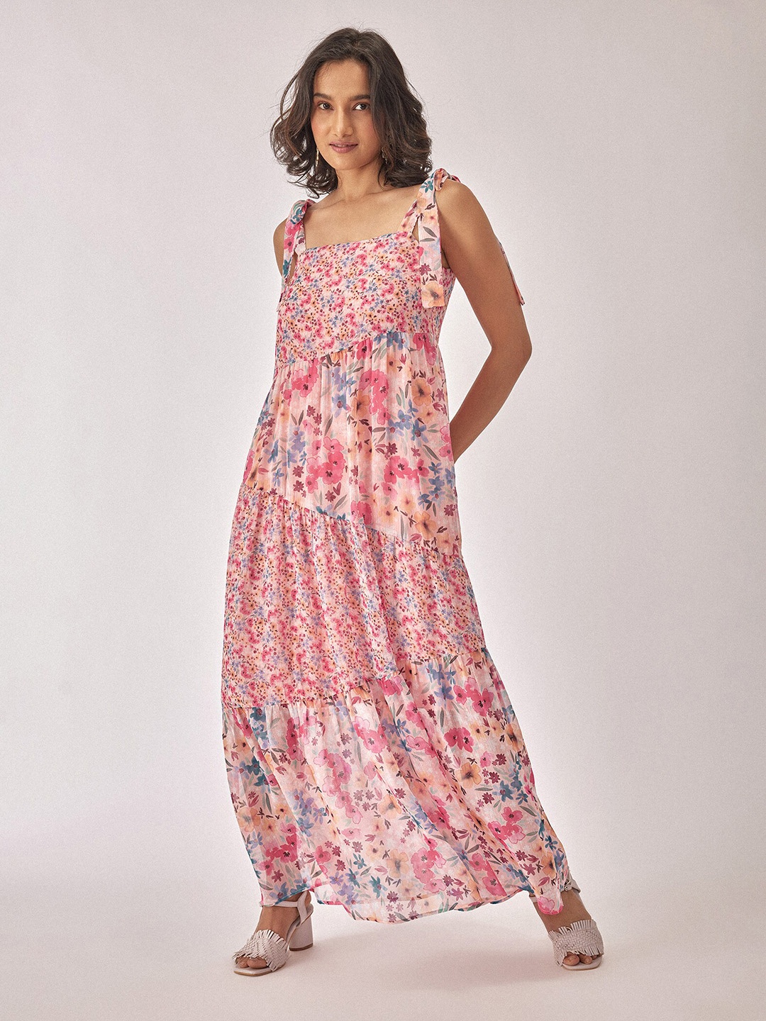 

The Label Life Floral Printed Tiered Chiffon Maxi Dress, Pink