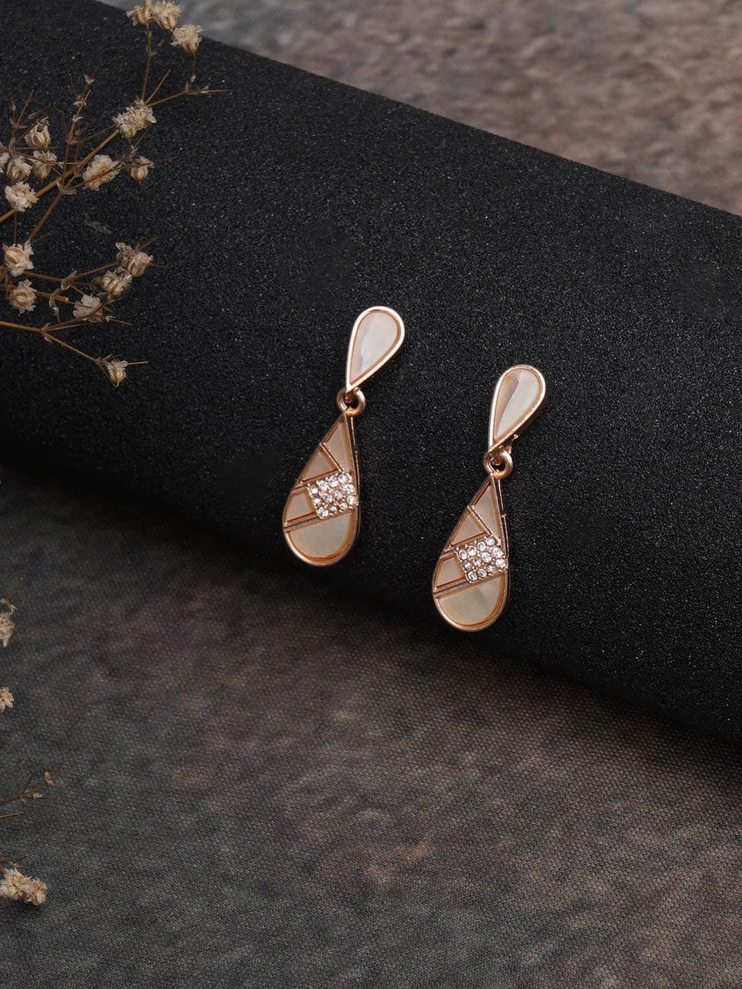 

Mali Fionna Rose Gold Plated Contemporary Stone Studded Drop Earrings