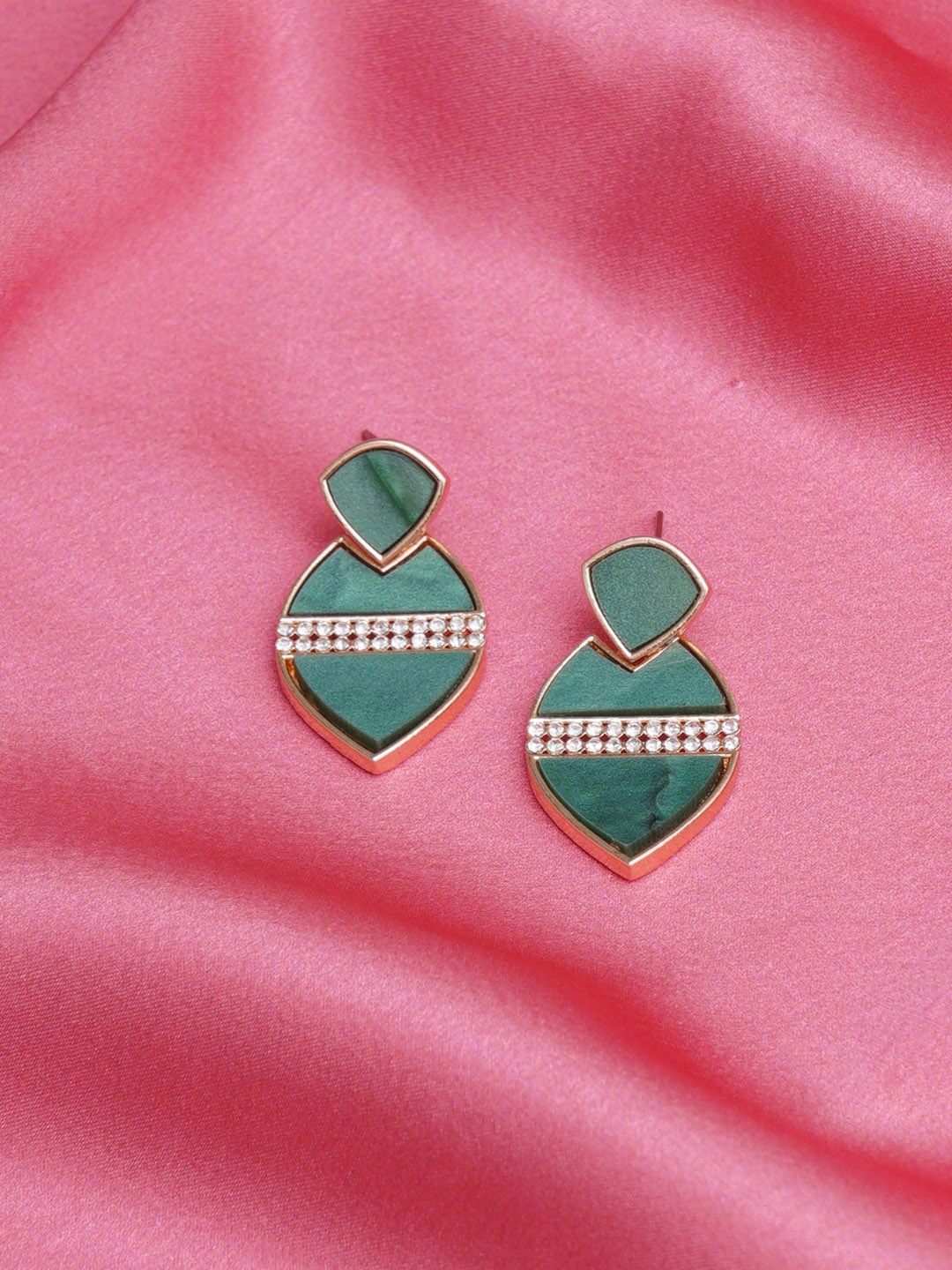 

Mali Fionna Gold-Plated Stone Studded Leaf Shaped Drop Earrings