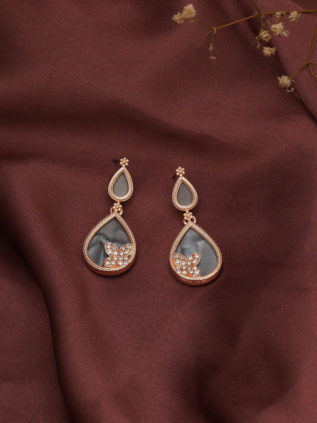 

Mali Fionna Rose Gold Plated Contemporary Stone Studded Drop Earrings