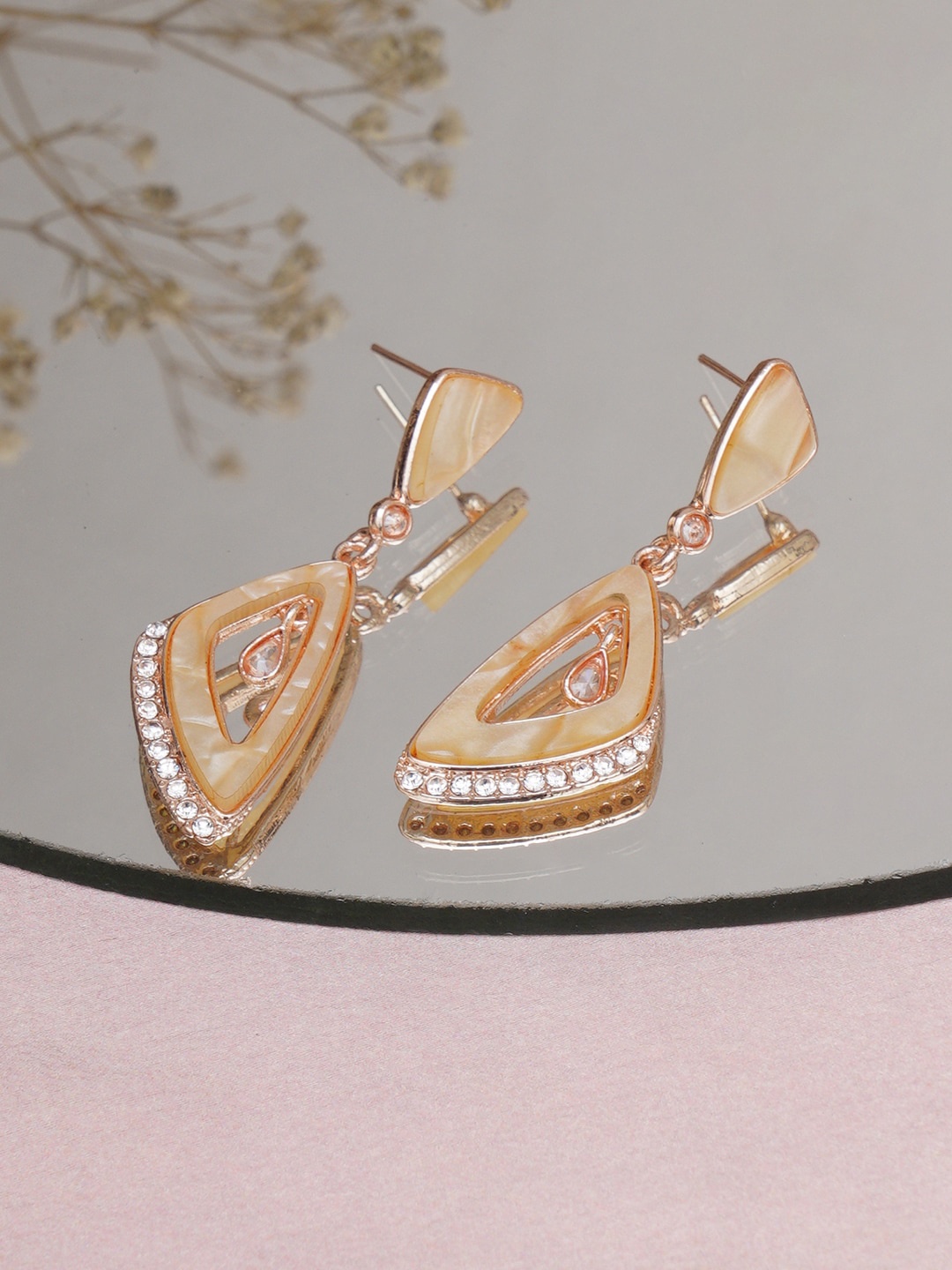 

Mali Fionna Rose Gold Plated Contemporary Stone Studded Drop Earrings