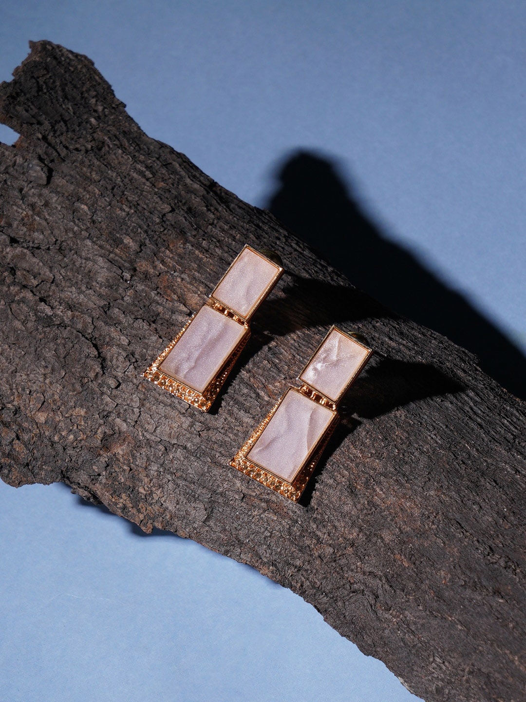 

Mali Fionna Rose Gold Plated Contemporary Stone Studded Drop Earrings