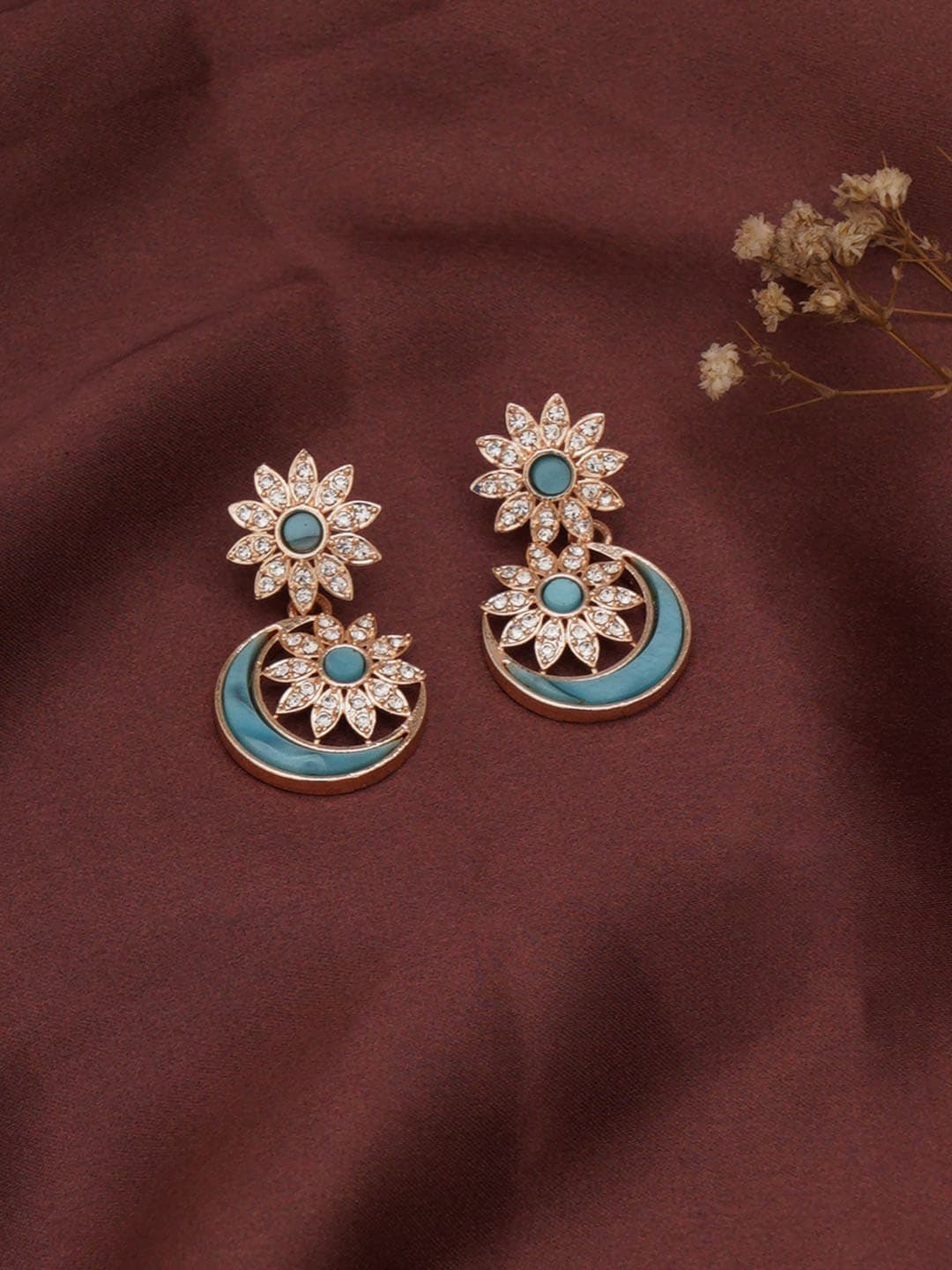 

Mali Fionna Rose Gold Plated Contemporary Stone Studded Drop Earrings