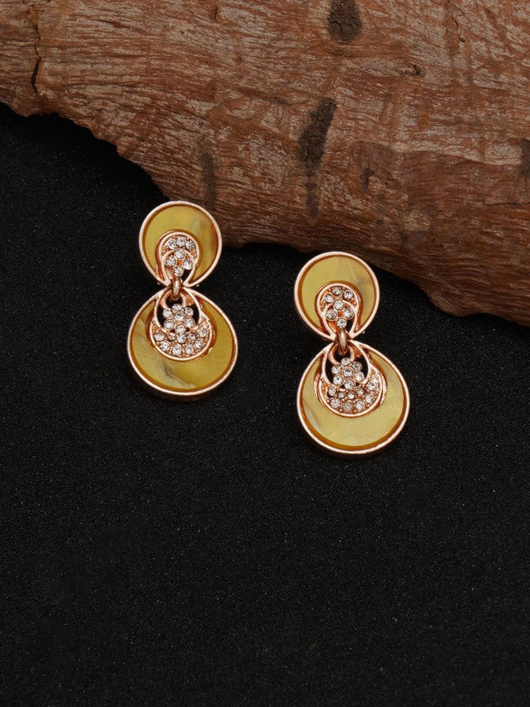 

Mali Fionna Gold-Plated Stone Studded Contemporary Drop Earrings