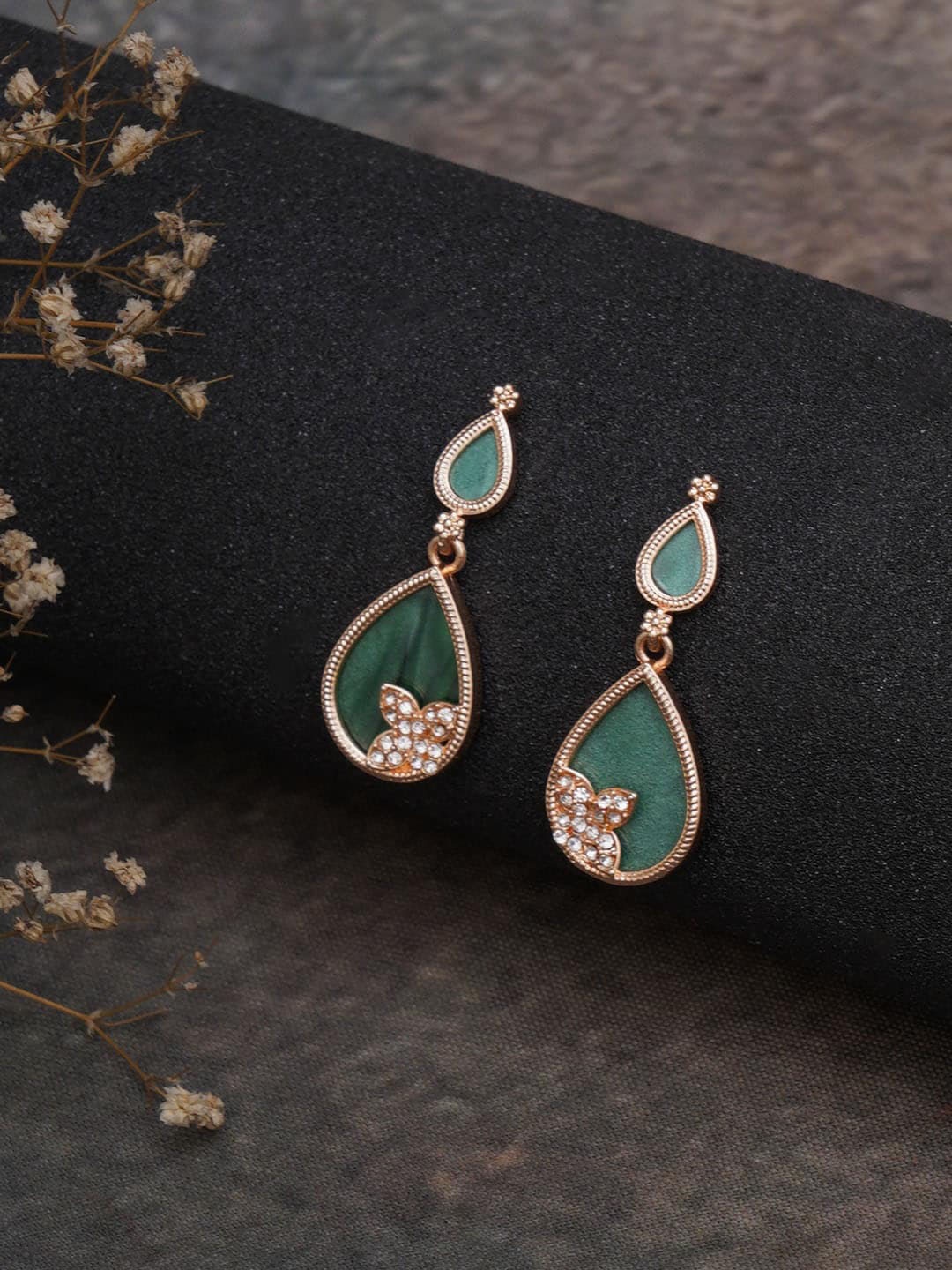 

Mali Fionna Rose Gold Plated Contemporary Stone Studded Drop Earrings