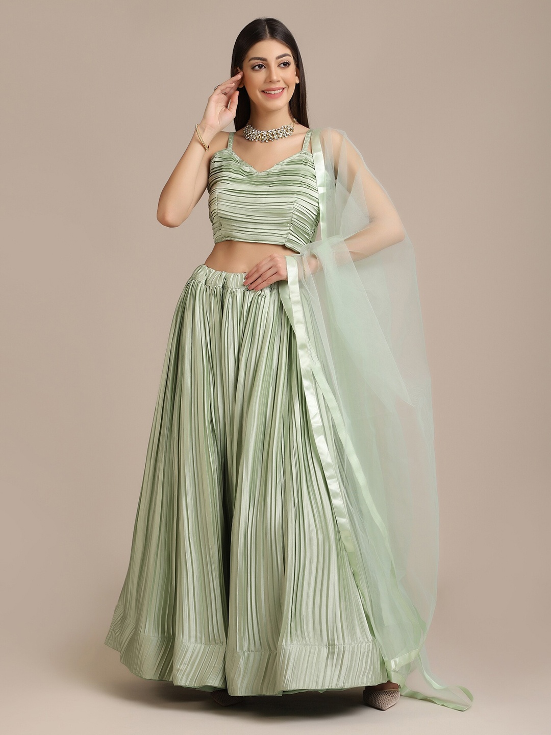 

Atsevam Semi-Stitched Lehenga & Unstitched Blouse With Dupatta, Green