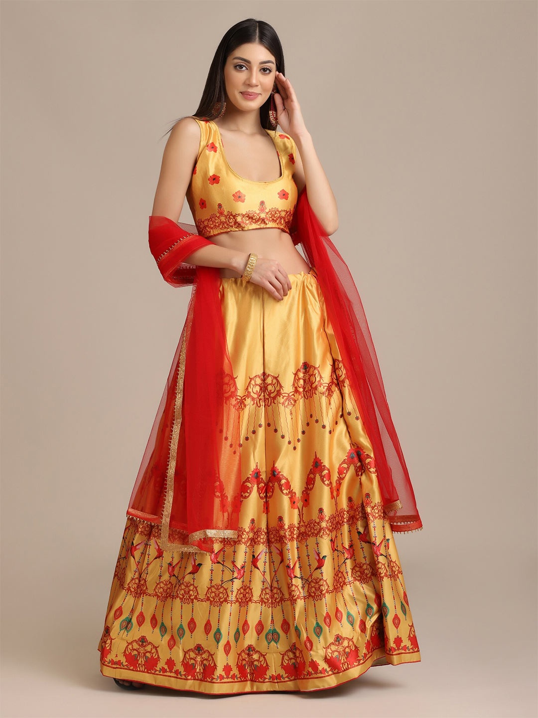 

Atsevam Printed Semi-Stitched Lehenga & Unstitched Blouse With Dupatta, Yellow