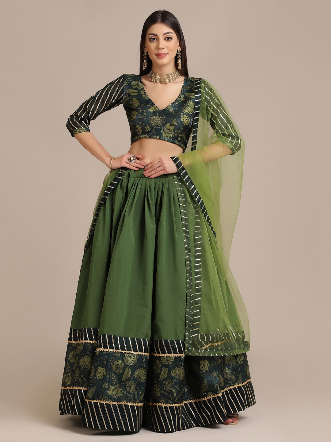 

Atsevam Semi-Stitched Lehenga & Unstitched Blouse With Dupatta, Green