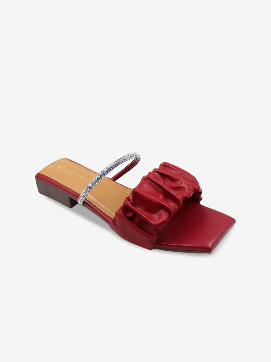 

DressBerry Red And Silver-Toned Embellished Open Toe Flats