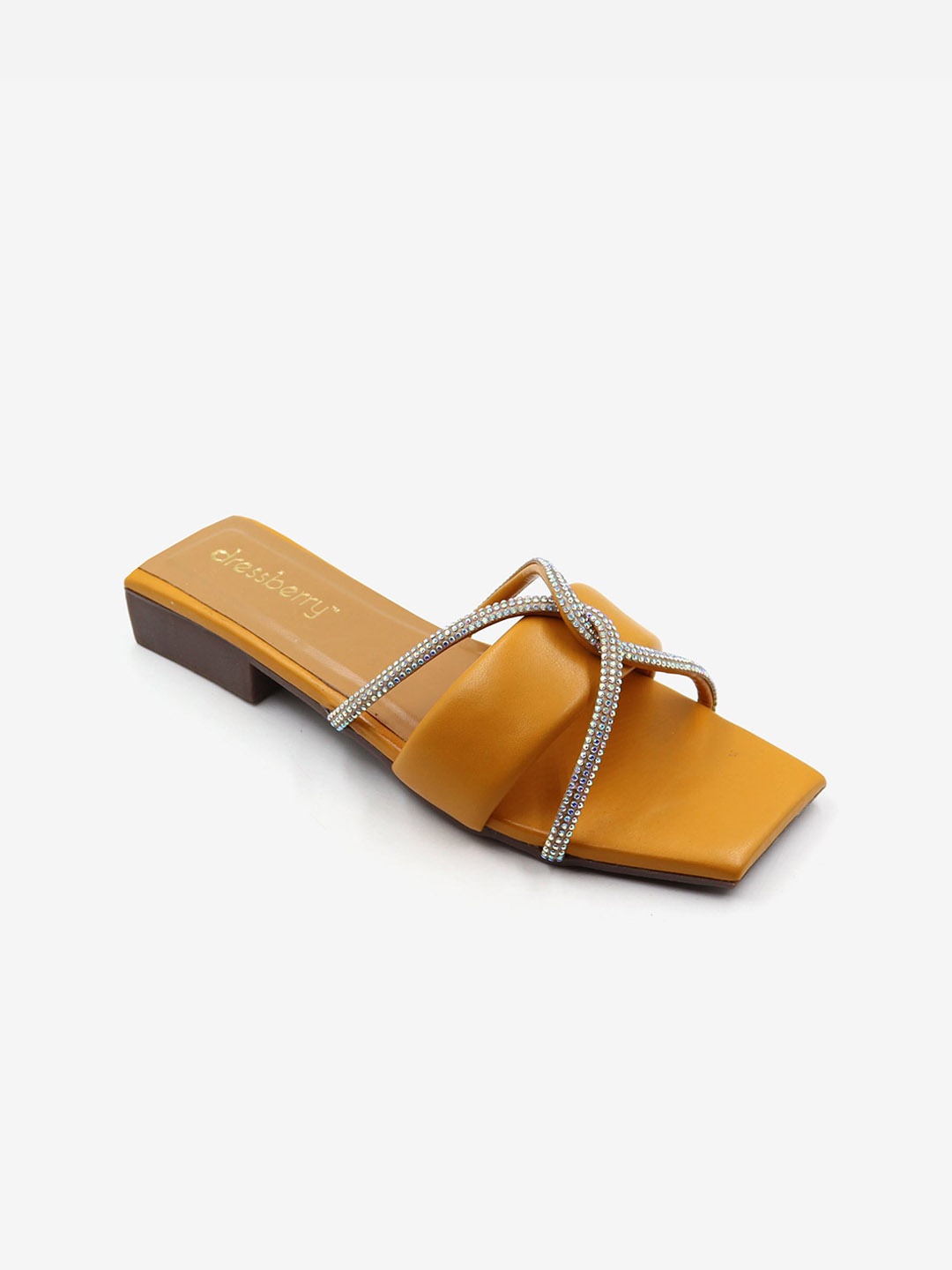 

DressBerry Yellow And Silver-Toned Embellished Open Toe Flats