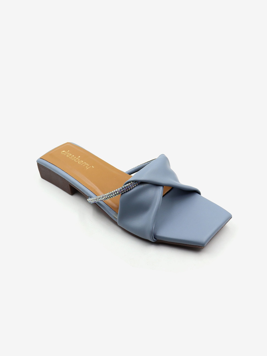

DressBerry Blue And Silver-Toned Embellished Open Toe Flats