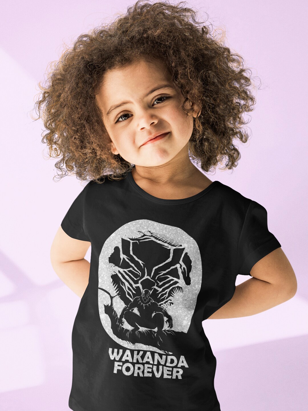 

KINSEY Girls Black Panther Printed Pure Cotton T-shirt