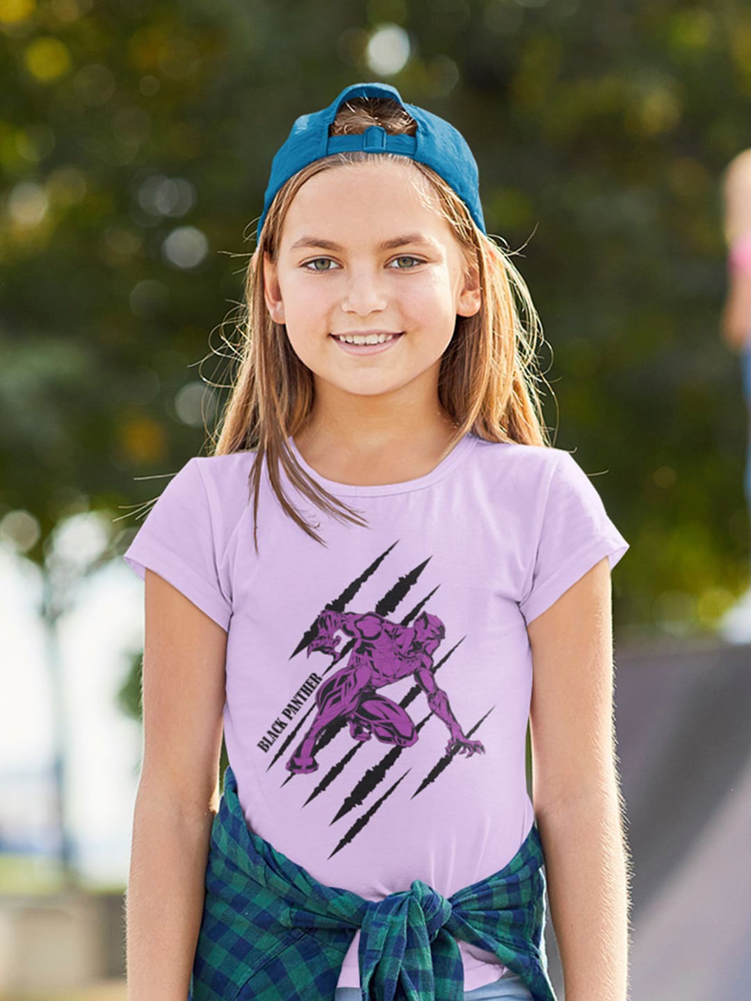 

KINSEY Girls Black Panther Printed T-shirt, Lavender