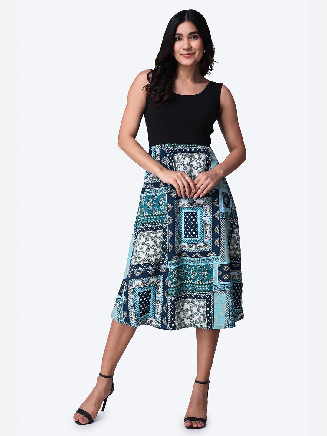 

Popwings Bohemian Printed Fit & Flare Midi Dress, Blue