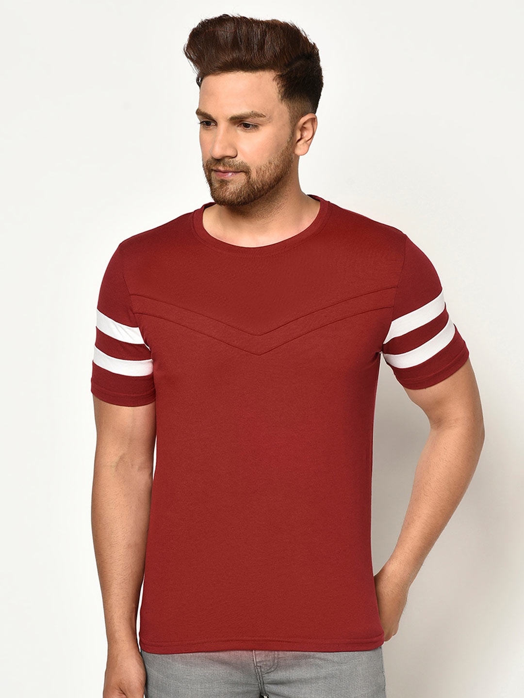 

GLITO Round Neck Short Sleeves Cotton T-Shirt, Maroon