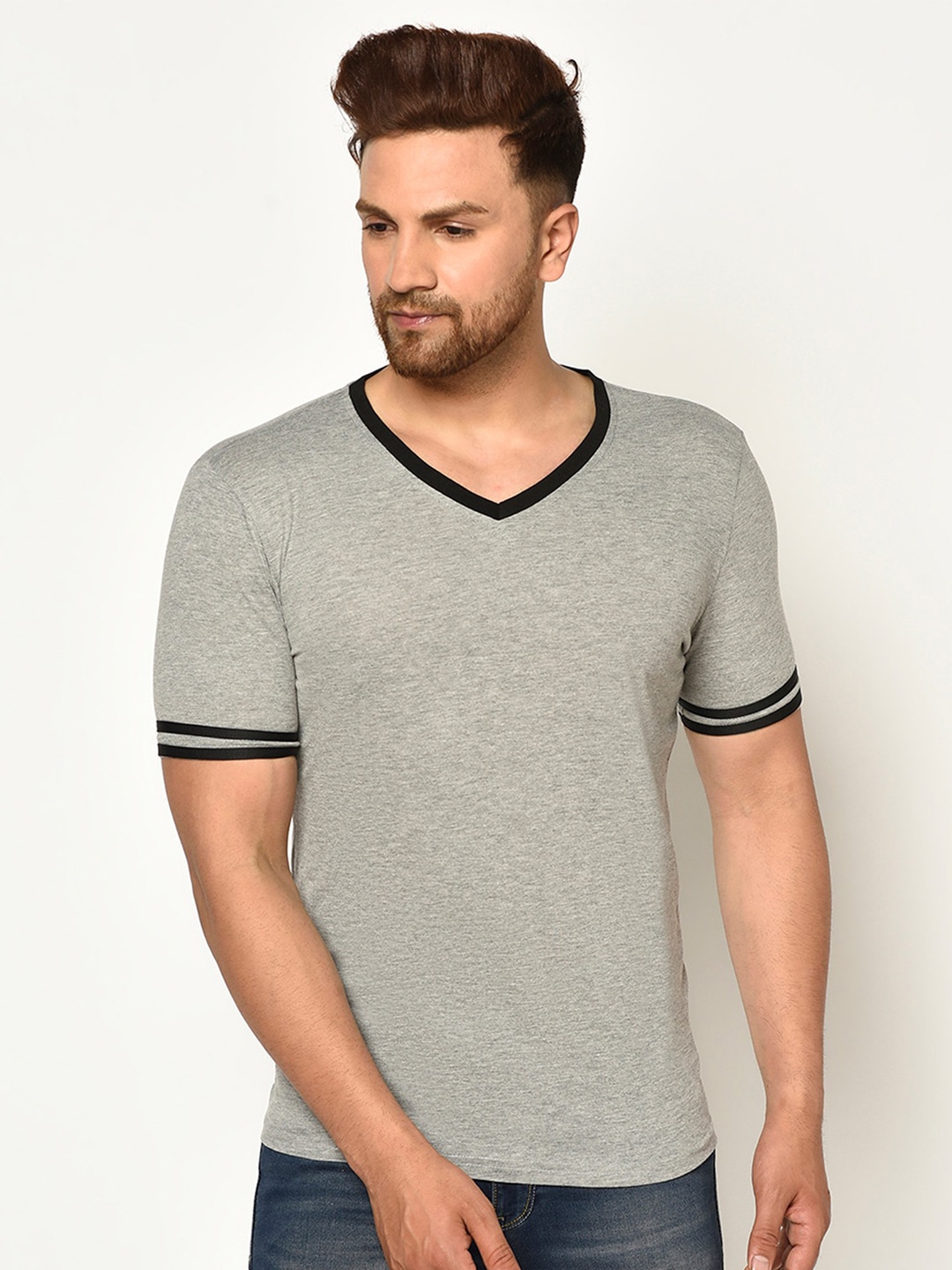 

GLITO V-Neck Cotton T-shirt, Grey