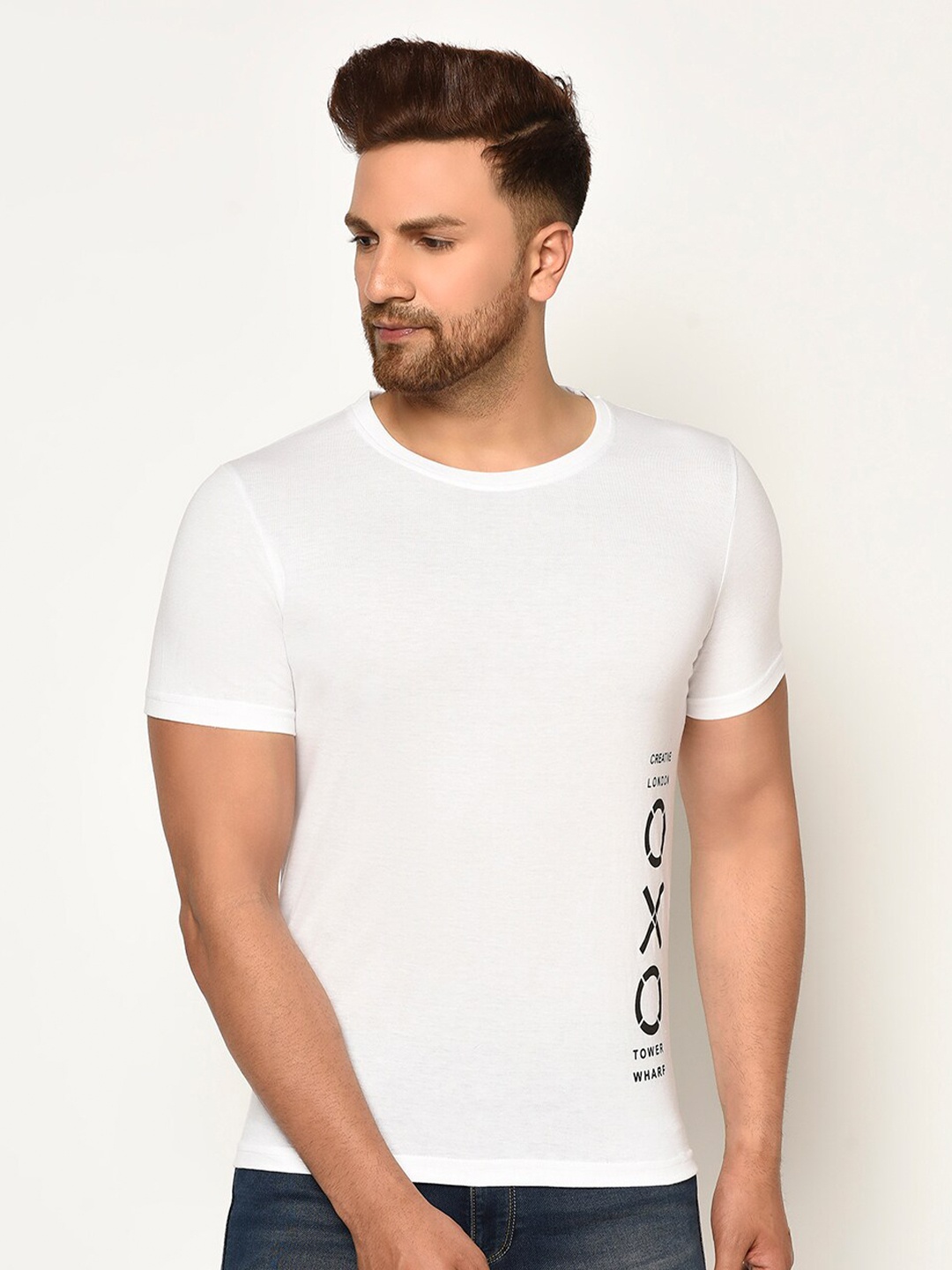 

GLITO Typography Printed Cotton Sports T-Shirt, White