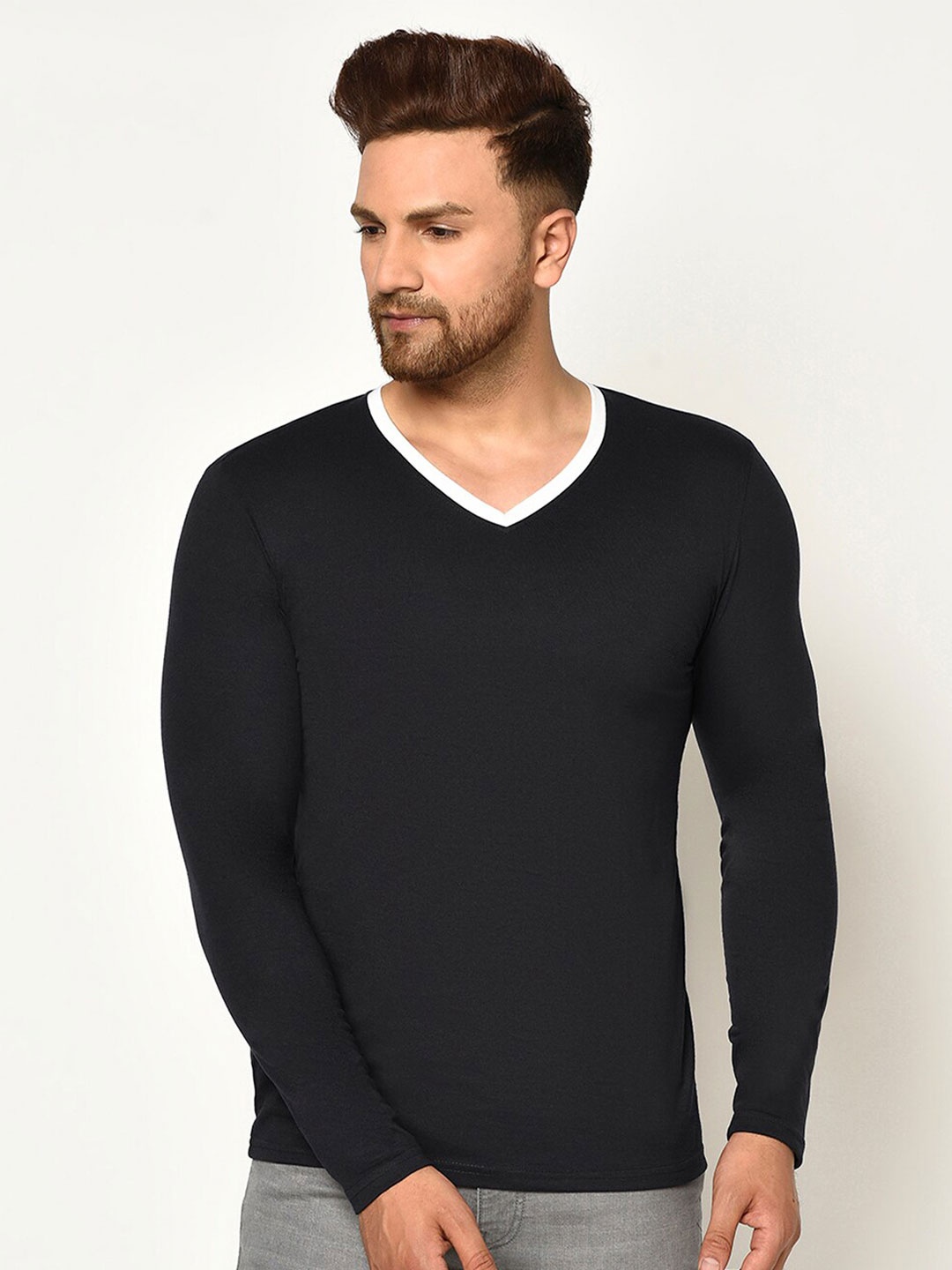 

GLITO V-Neck Cotton T-shirt, Navy blue