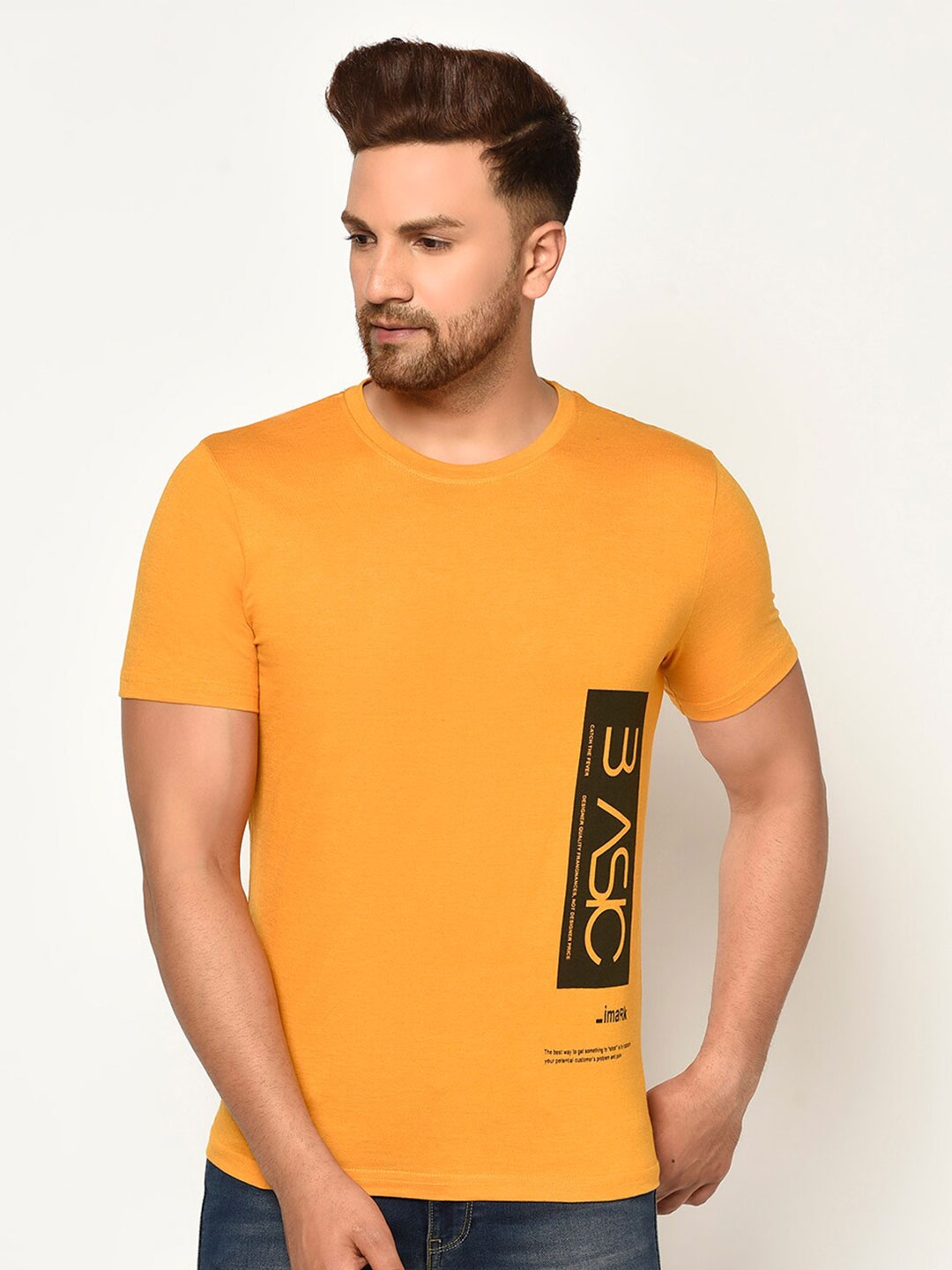 GLITO Typography Printed Cotton T-shirt, Yellow