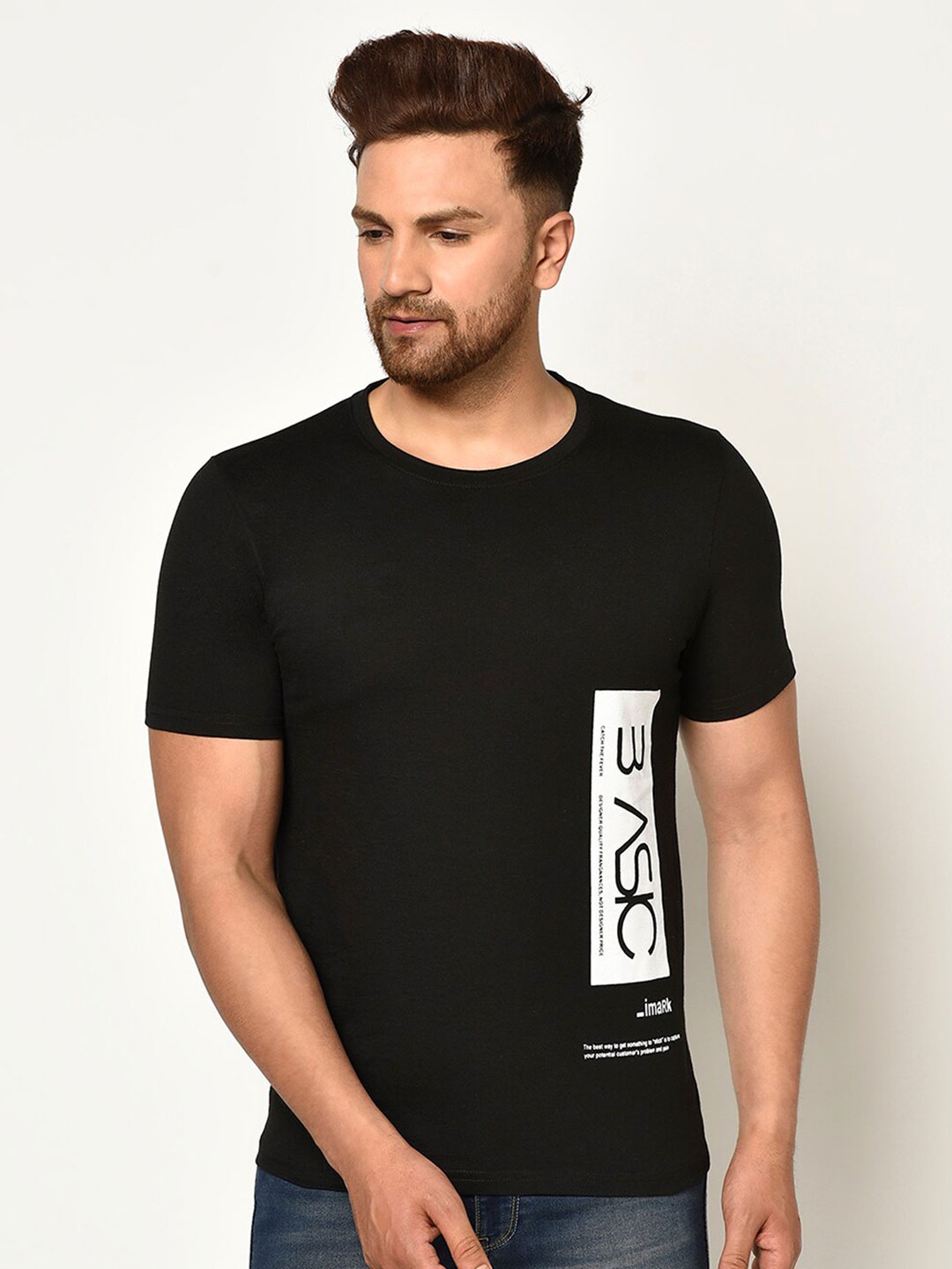 

GLITO Typography Printed Cotton T-shirt, Black