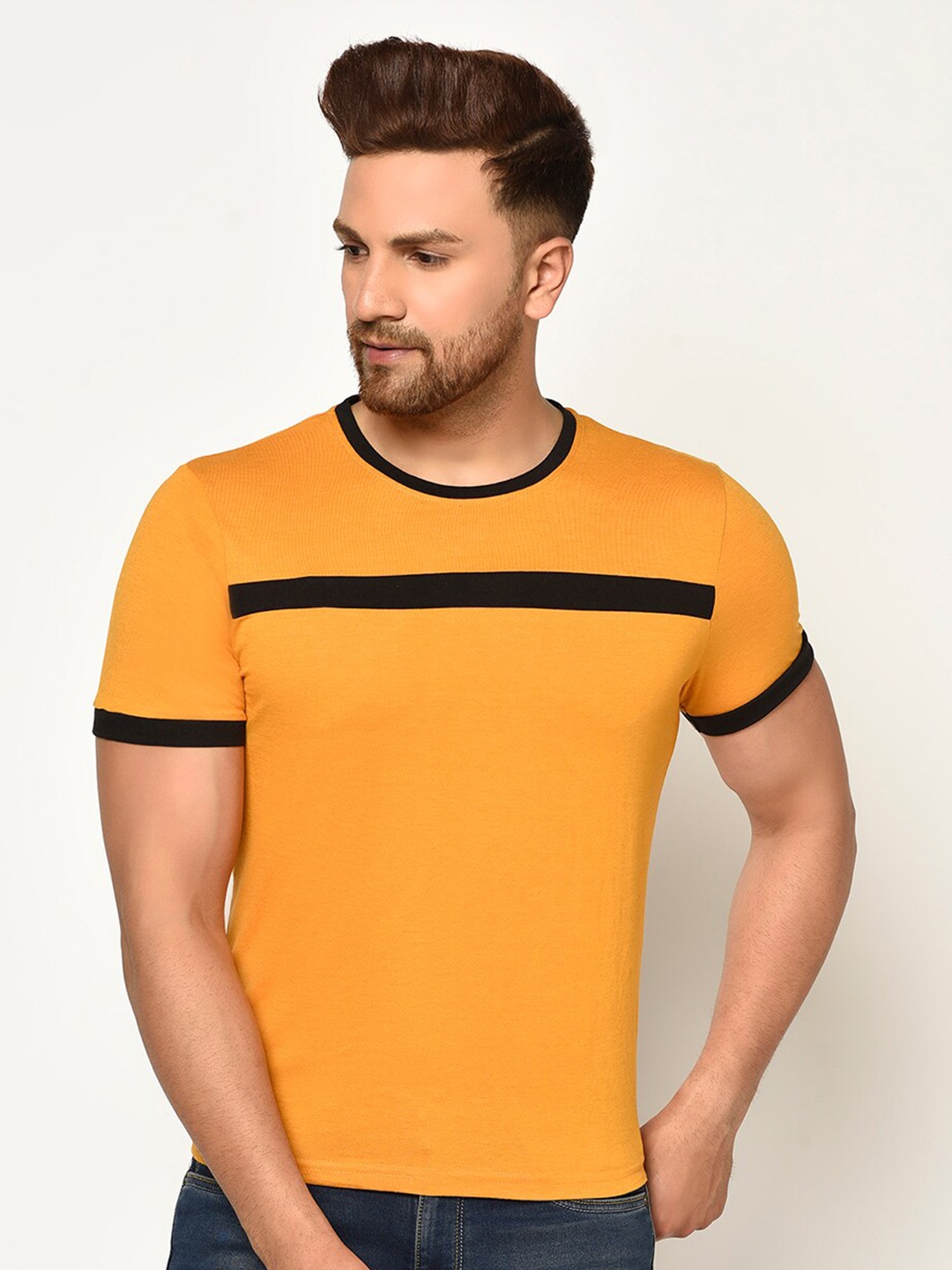 

GLITO Round Neck Cotton T-shirt, Yellow