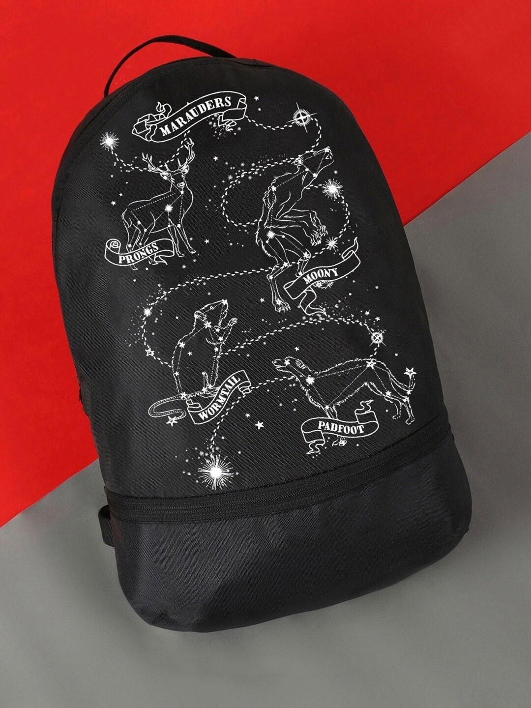 

Bewakoof Black & White Graphic Printed Backpack