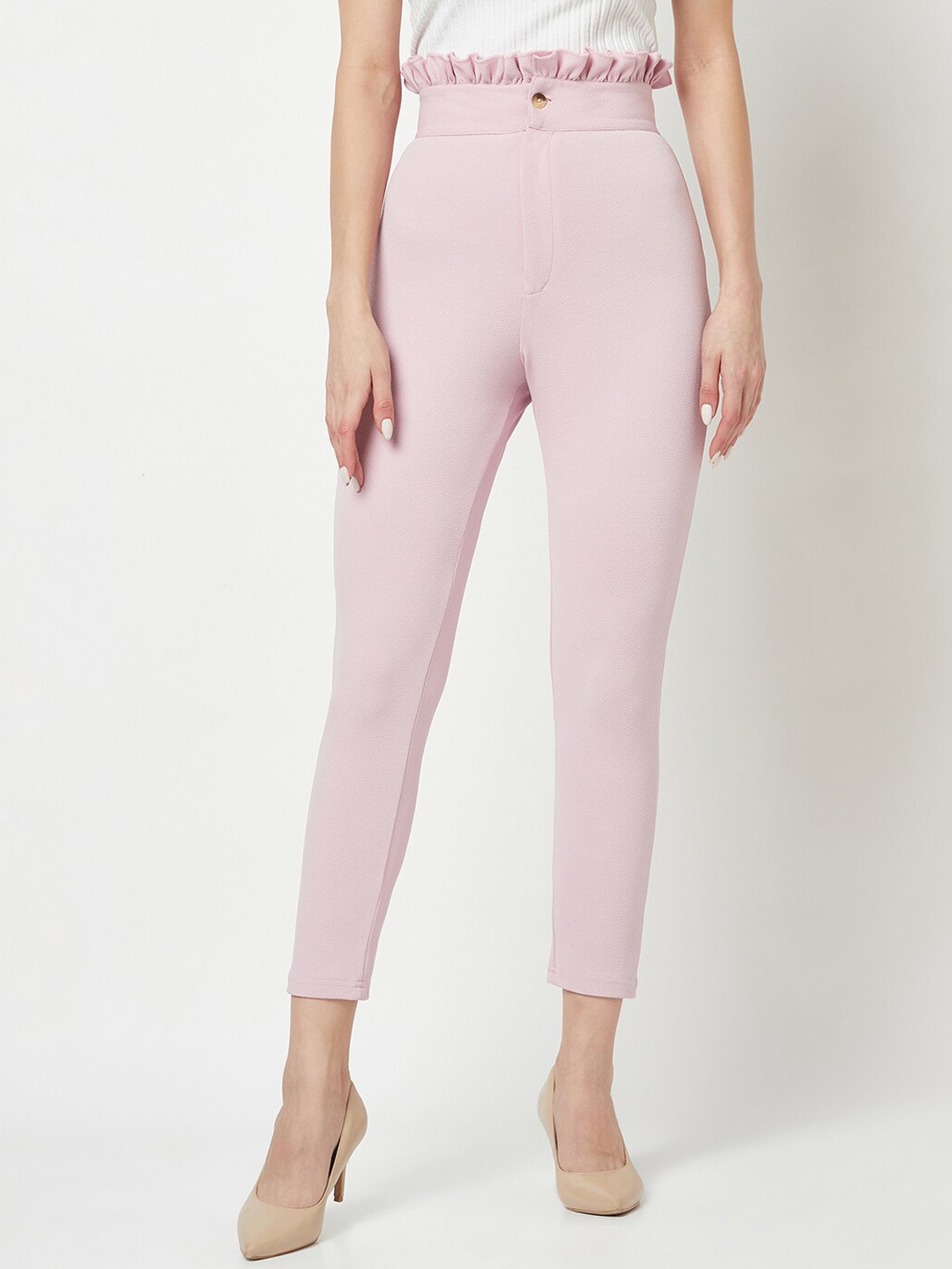 

GLITO Women Slim Fit High-Rise Trousers, Pink
