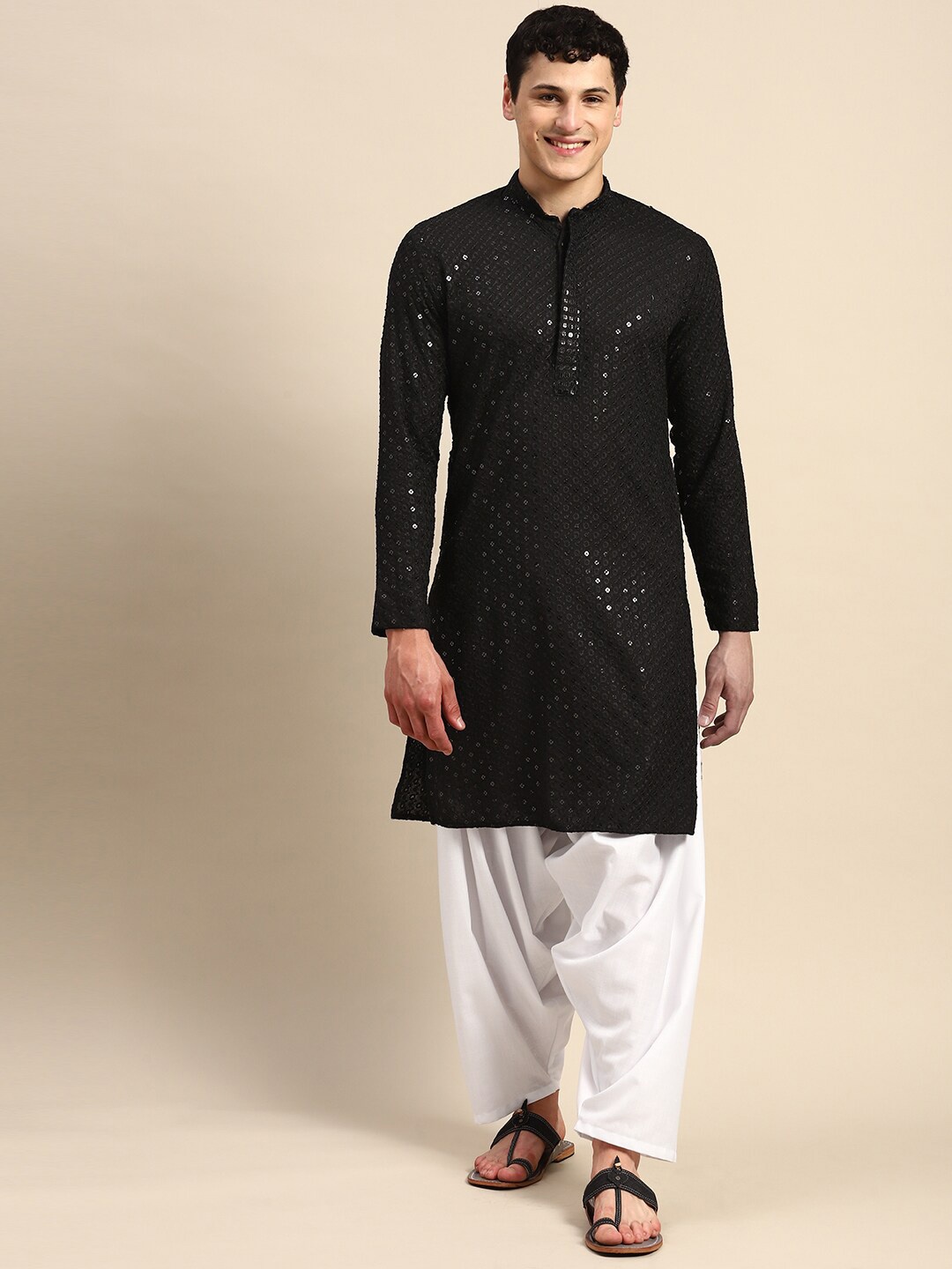

Molly & Michel Embroidered Regular Sequinned Kurta With Salwar, Black